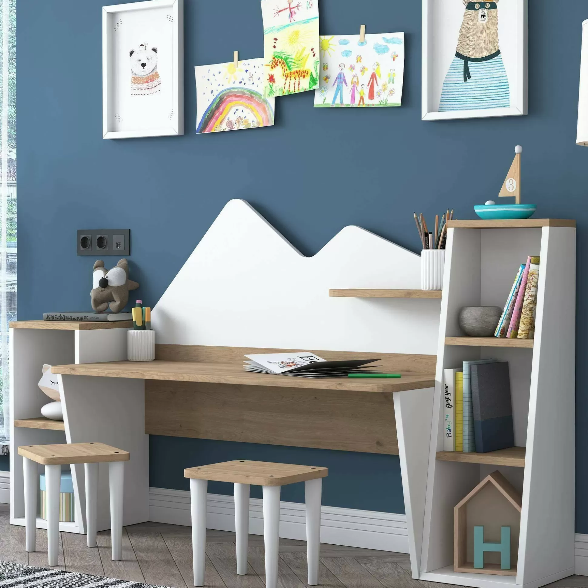 Dmora Set Tavolo E Sedie<Set tavolo e sedie Dionisia, 180x45h94 cm, Bianco e Noce