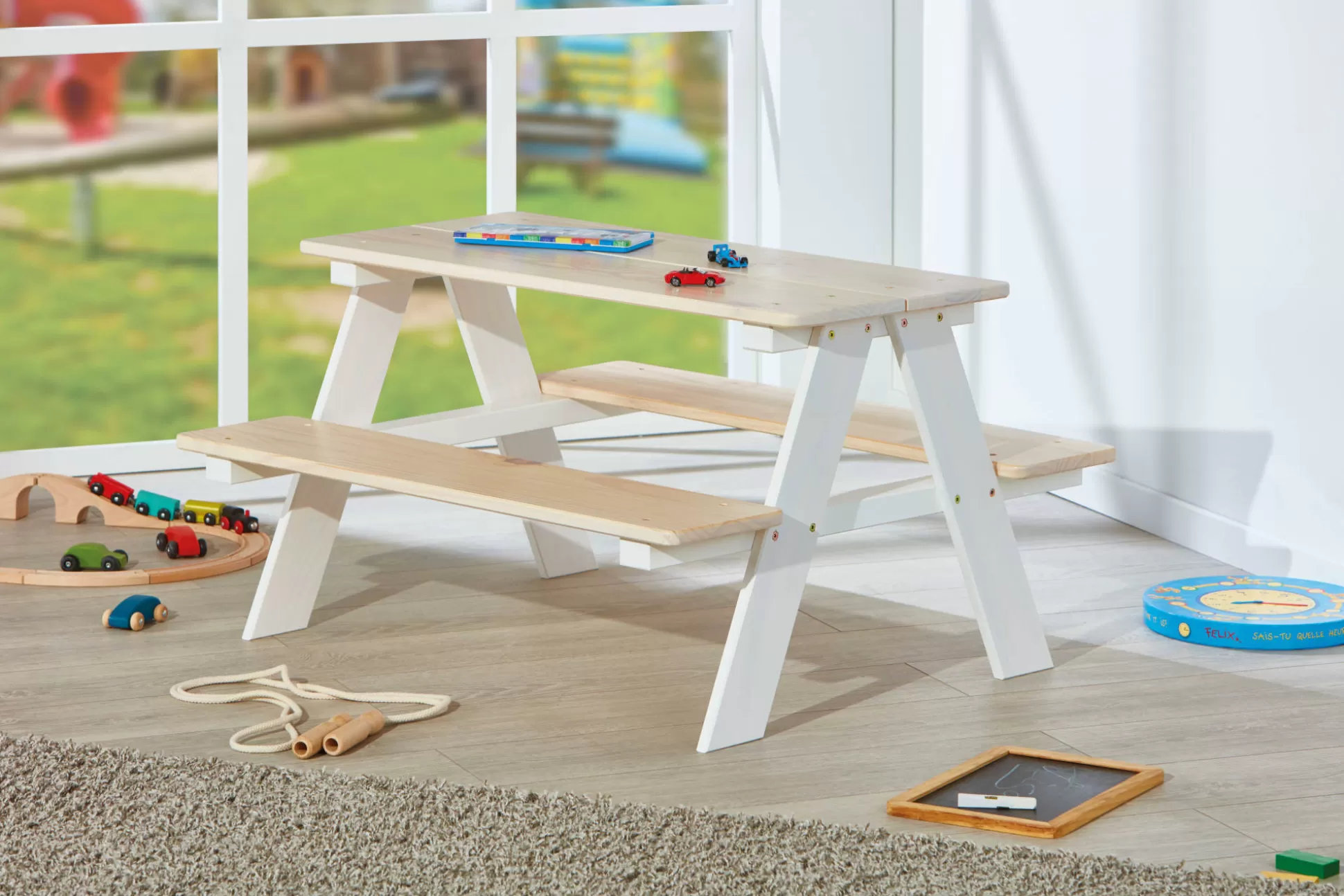 Dmora Set Tavolo E Sedie<Set tavolo e sedie Norden, Set per la sala da pranzo, Composizione tavolo e sedie, Kit salotto salvaspazio, 90x50 h82 cm,