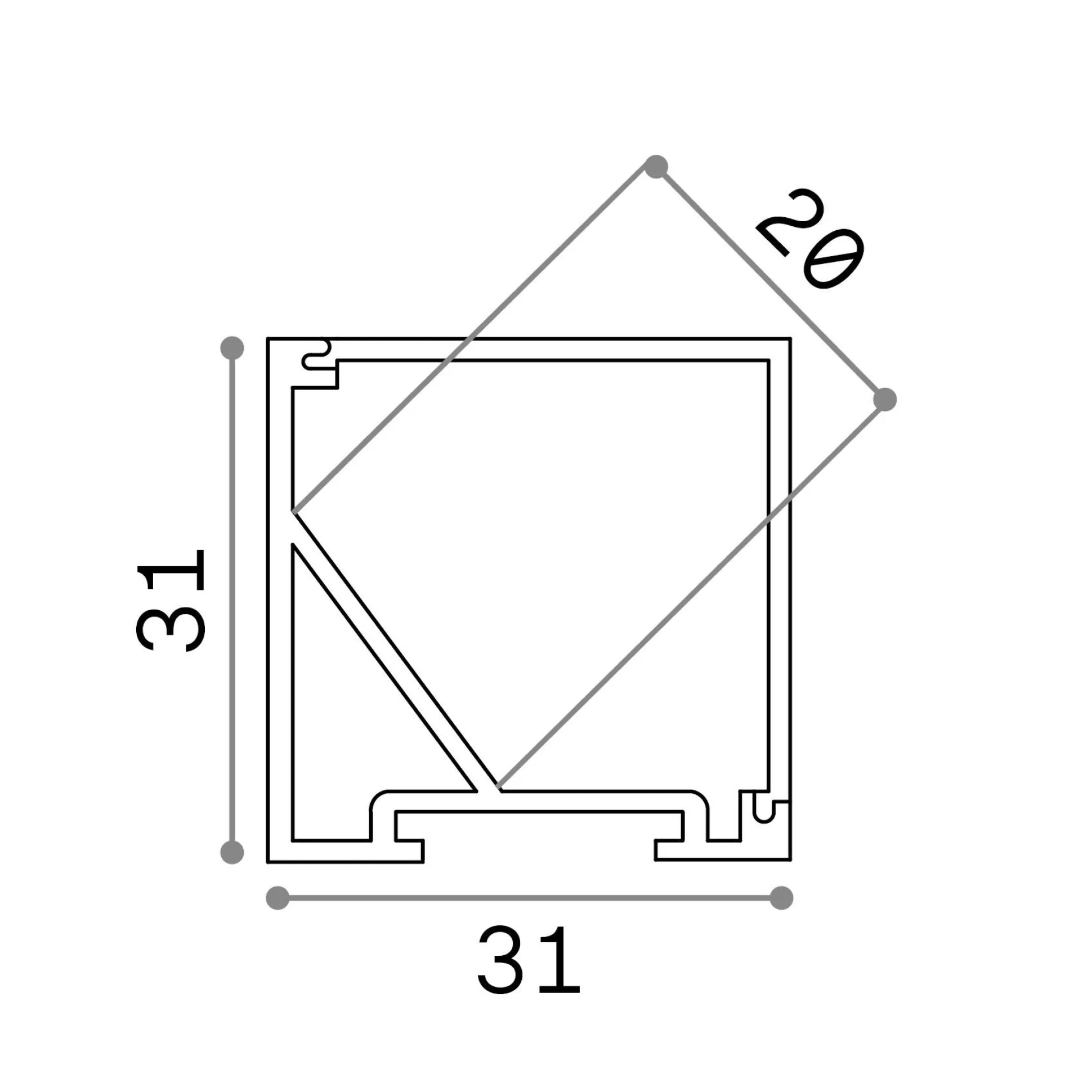 Dmora Striscie Led<Striscia Led SLOT ANG QUADRO D31xD31 2000 mm AL, 200 x 3 x h3 cm,
