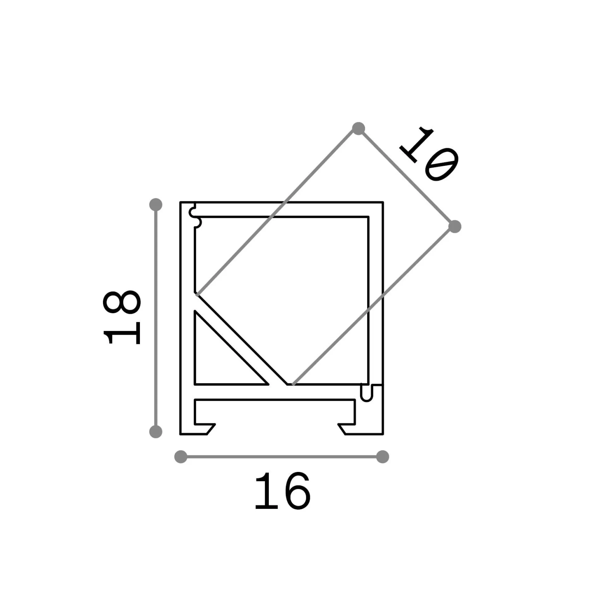 Dmora Striscie Led<Striscia Led SLOT ANG QUADRO D16xD18 2000 mm WH, 200 x 2 x h2 cm,