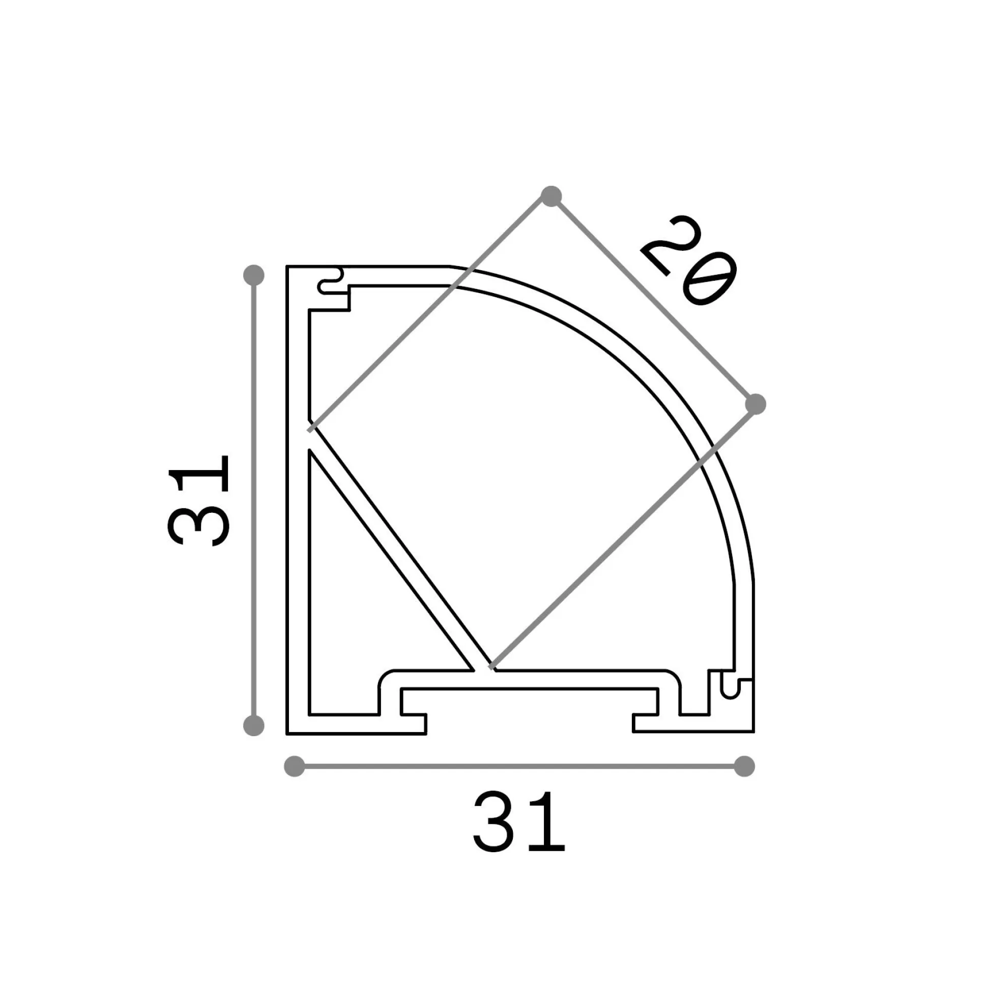 Dmora Striscie Led<Striscia Led SLOT ANG TONDO D31xD31 2000 mm AL, 200 x 3 x h3 cm,