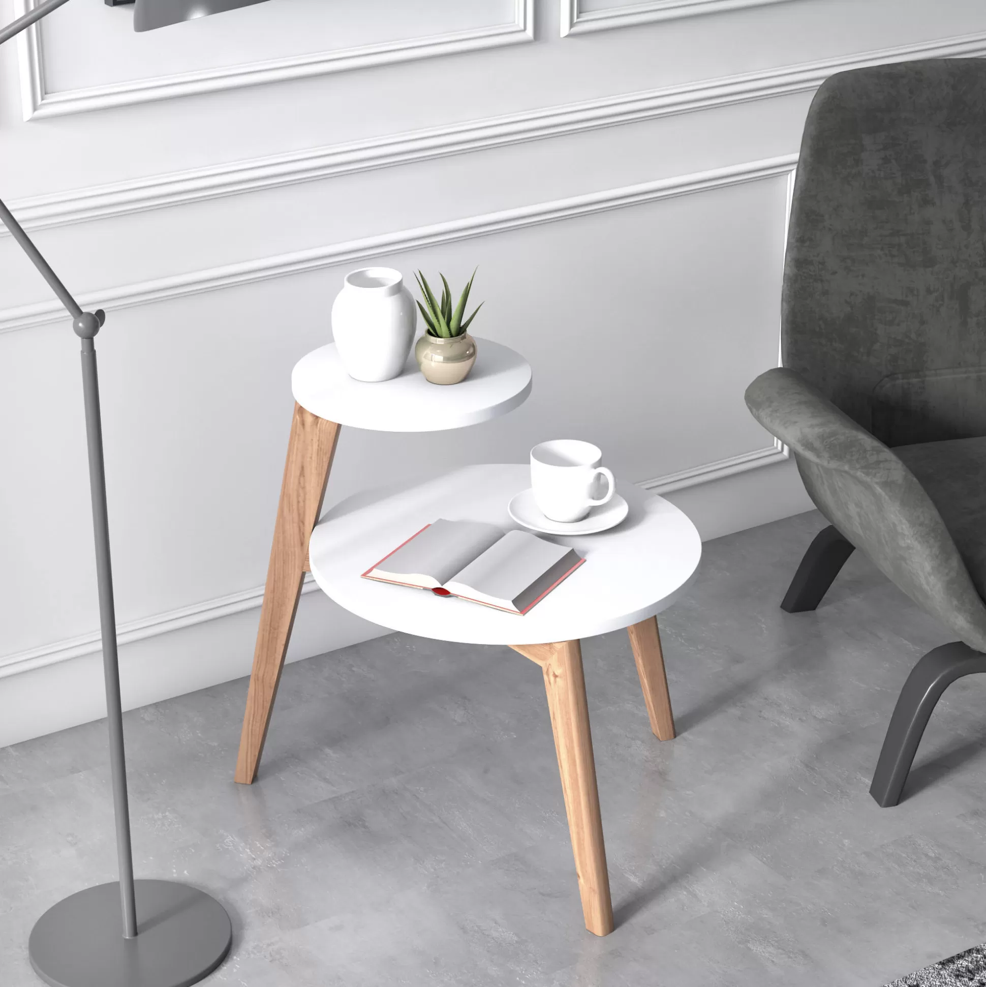Dmora Tavolini Da Salotto<Tavolino da caffè con due piani rotondi, cm 50 x 50 x 62, colore