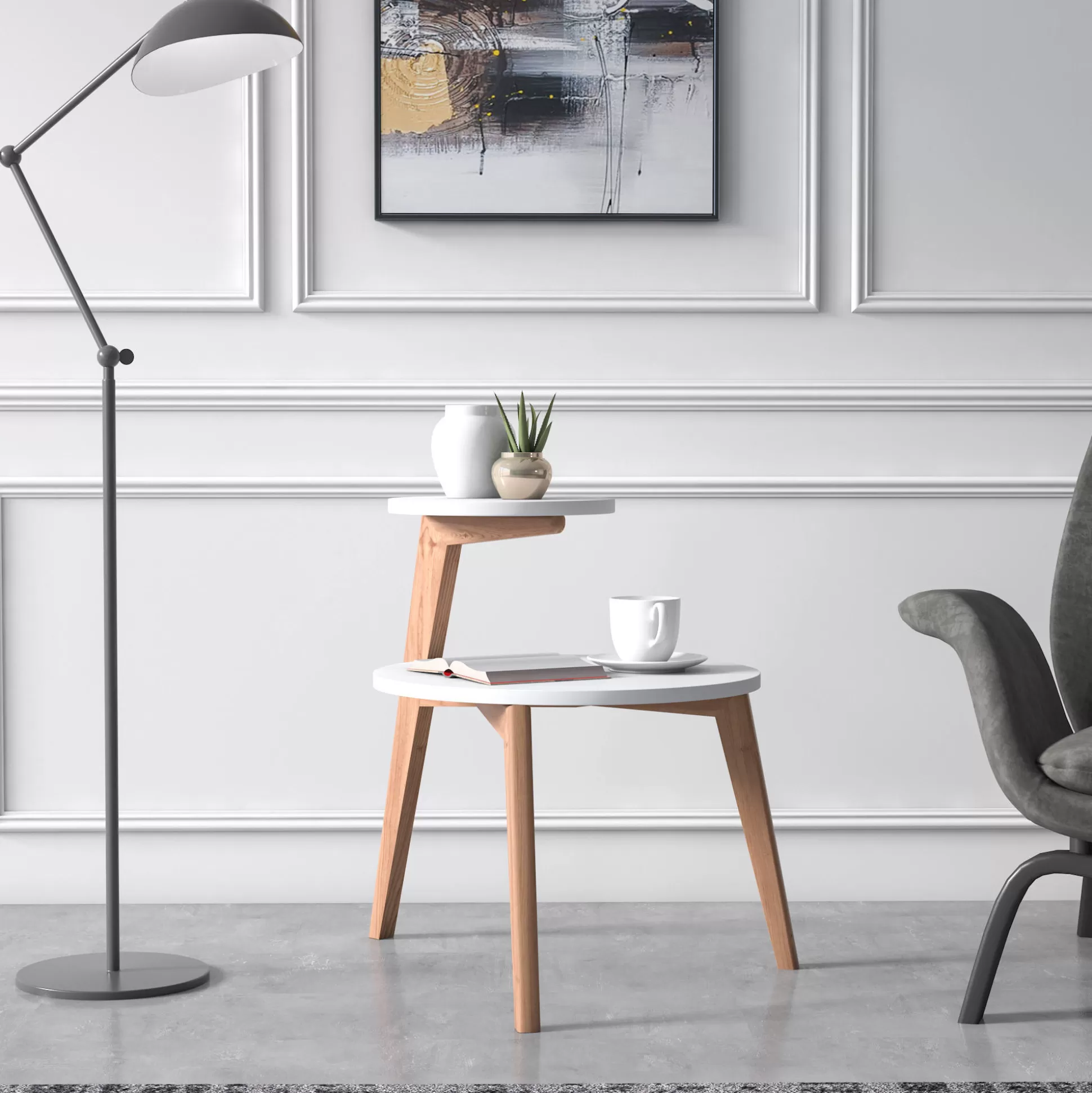 Dmora Tavolini Da Salotto<Tavolino da caffè con due piani rotondi, cm 50 x 50 x 62, colore