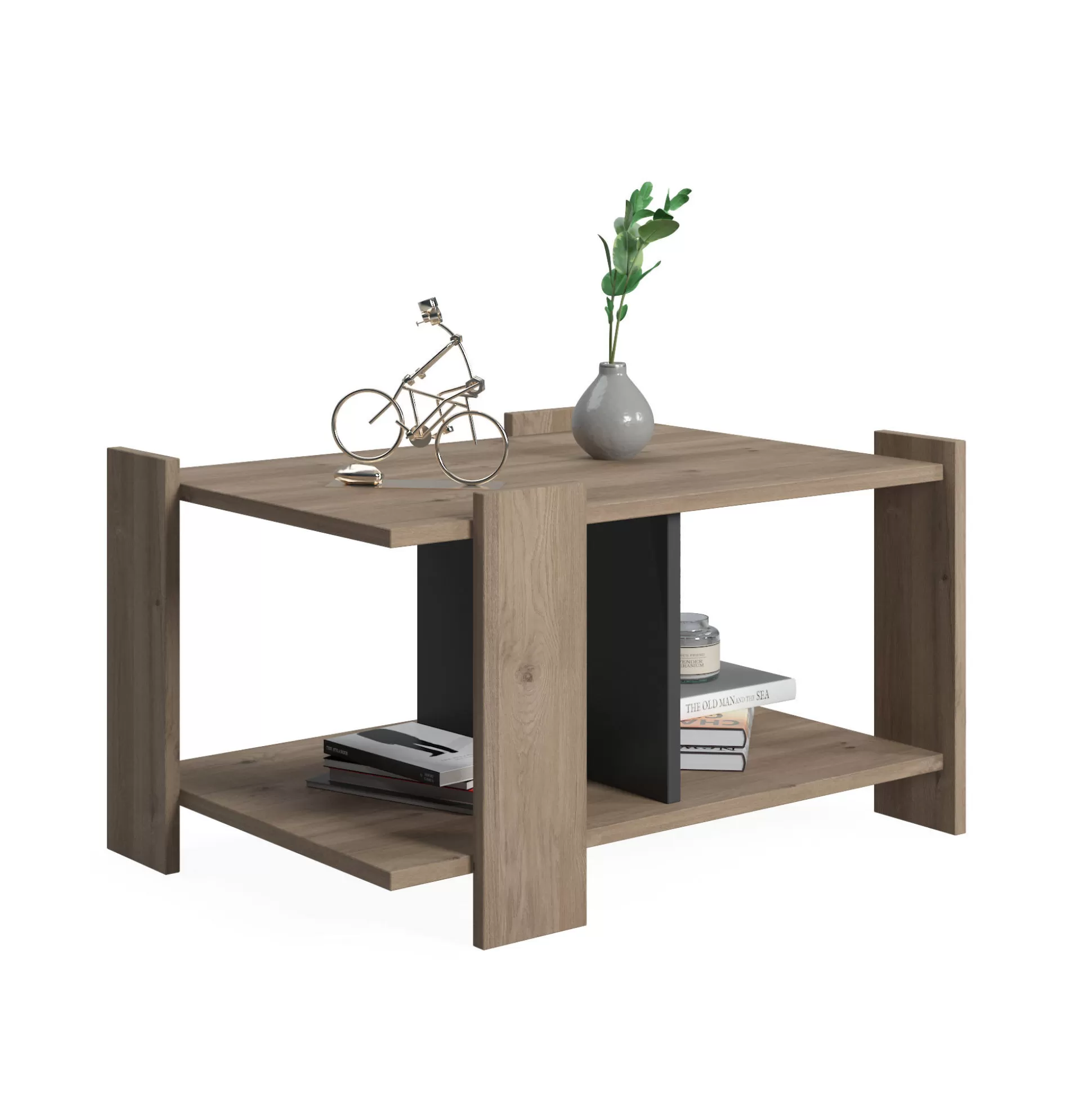 Dmora Tavolini Da Salotto<Tavolino da caffè moderno, cm 79 x 44 x 54, colore con dettaglio antracite