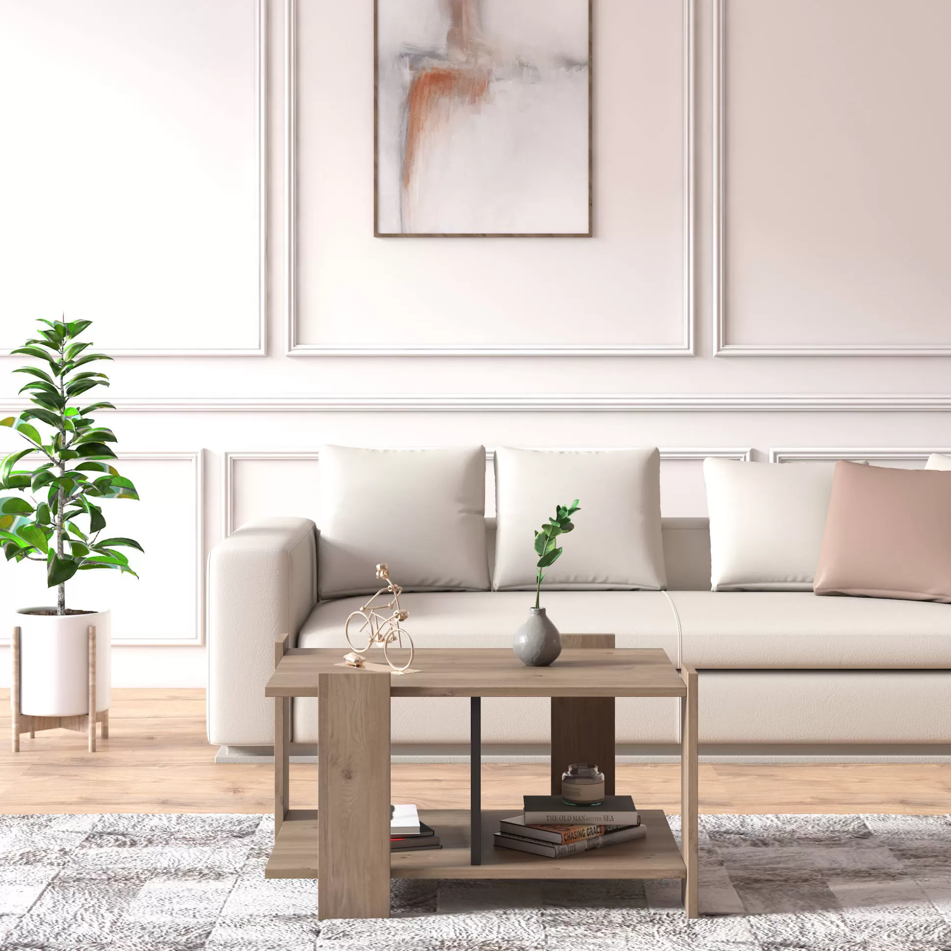 Dmora Tavolini Da Salotto<Tavolino da caffè moderno, cm 79 x 44 x 54, colore con dettaglio antracite