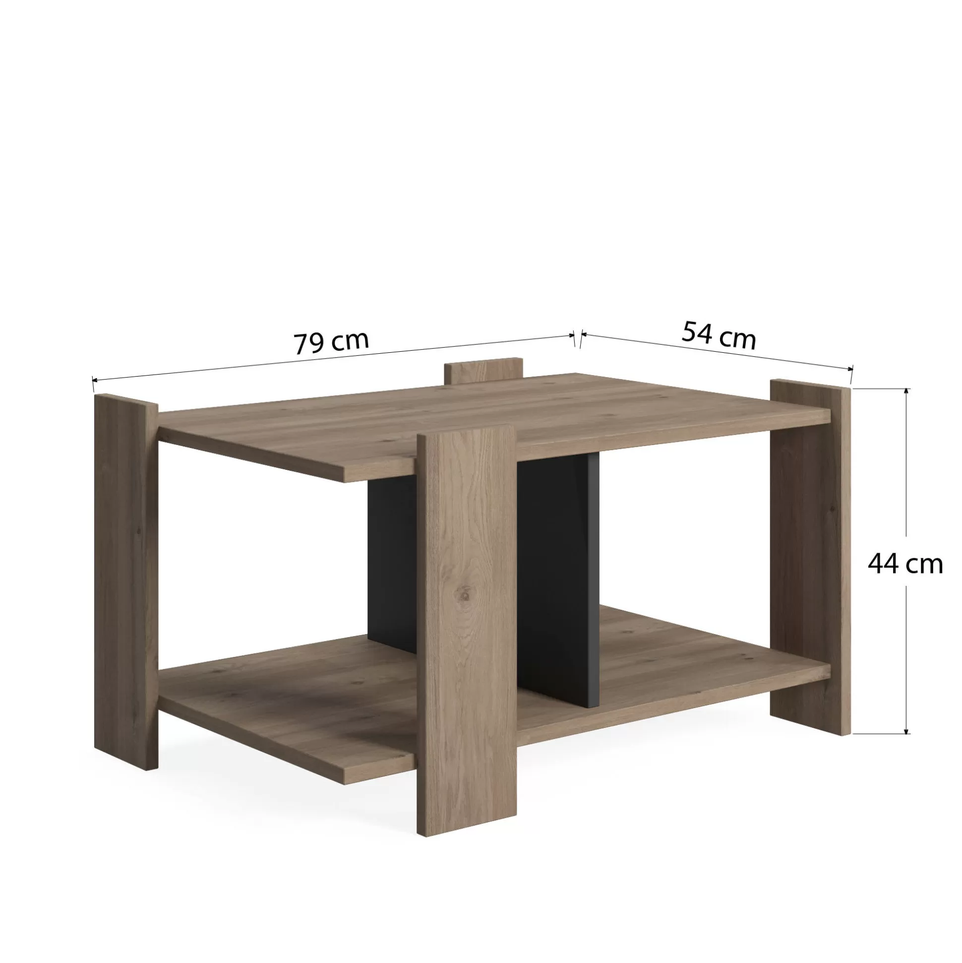 Dmora Tavolini Da Salotto<Tavolino da caffè moderno, cm 79 x 44 x 54, colore con dettaglio antracite