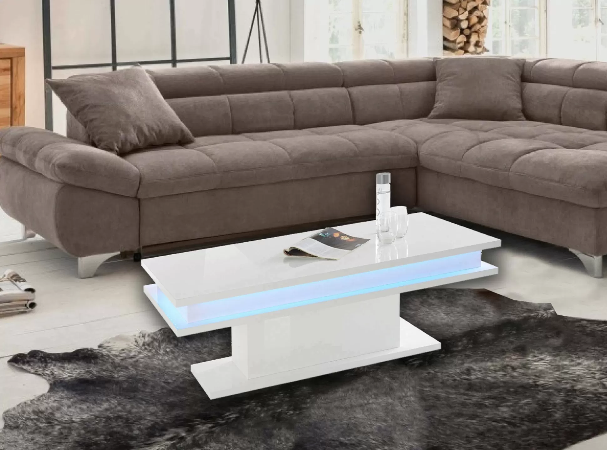 Dmora Tavolini Da Salotto<Tavolino da salotto Aboronzi, cm 100x55h42, con luce LED