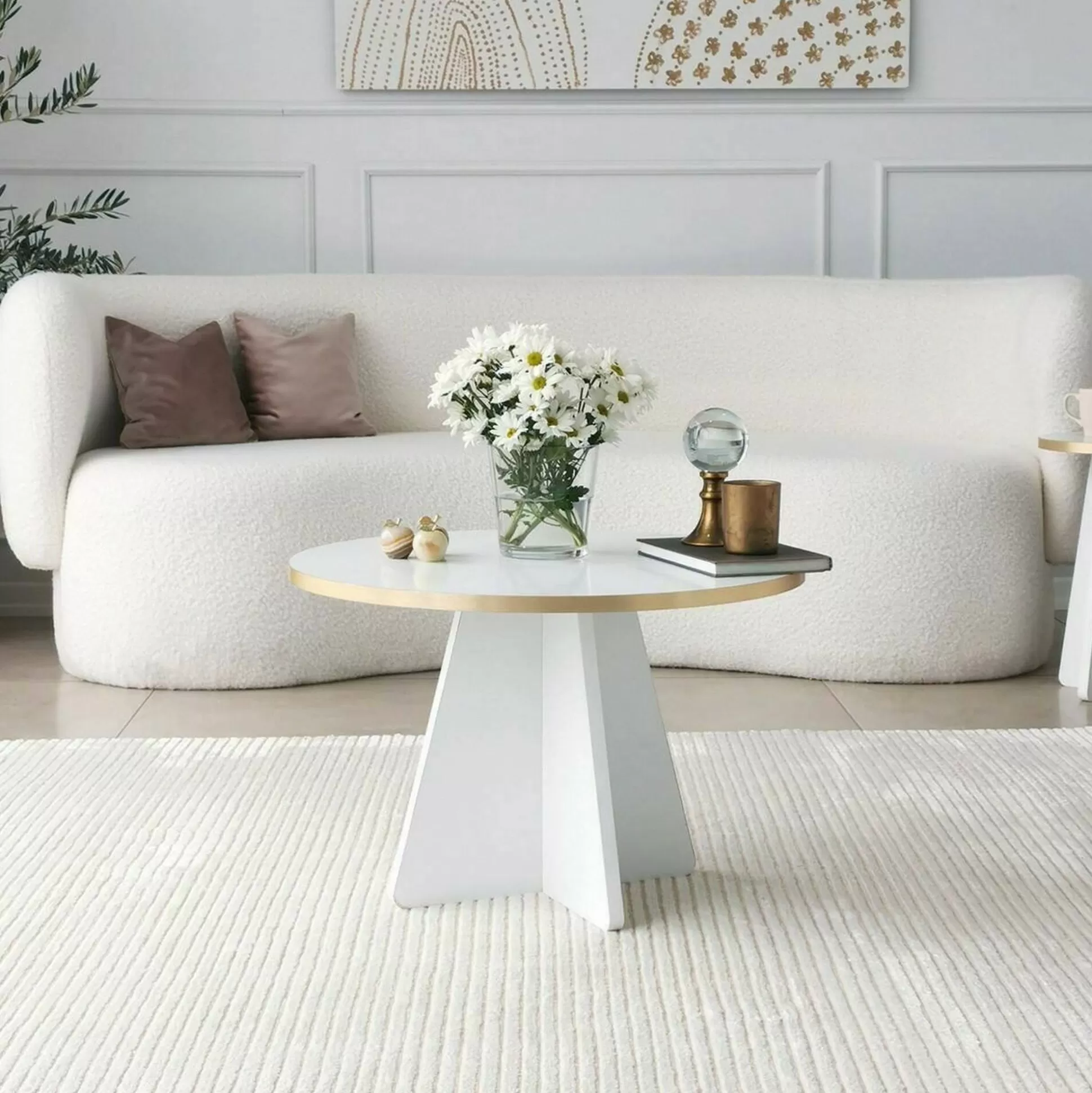 Dmora Tavolini Da Salotto<Tavolino da salotto Armanda, 60x60h40 cm, Oro e Bianco