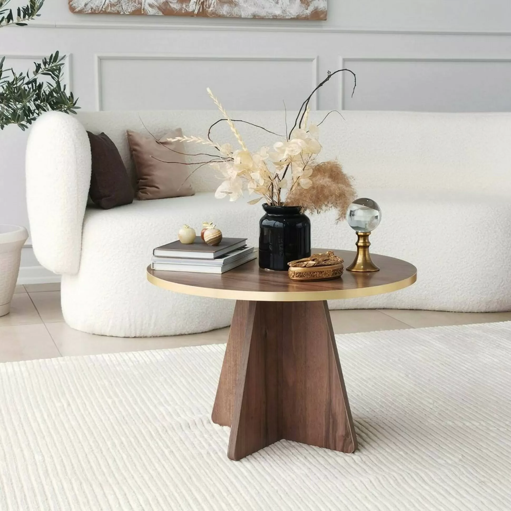Dmora Tavolini Da Salotto<Tavolino da salotto Armanda, 60x60h40 cm, Oro e Noce