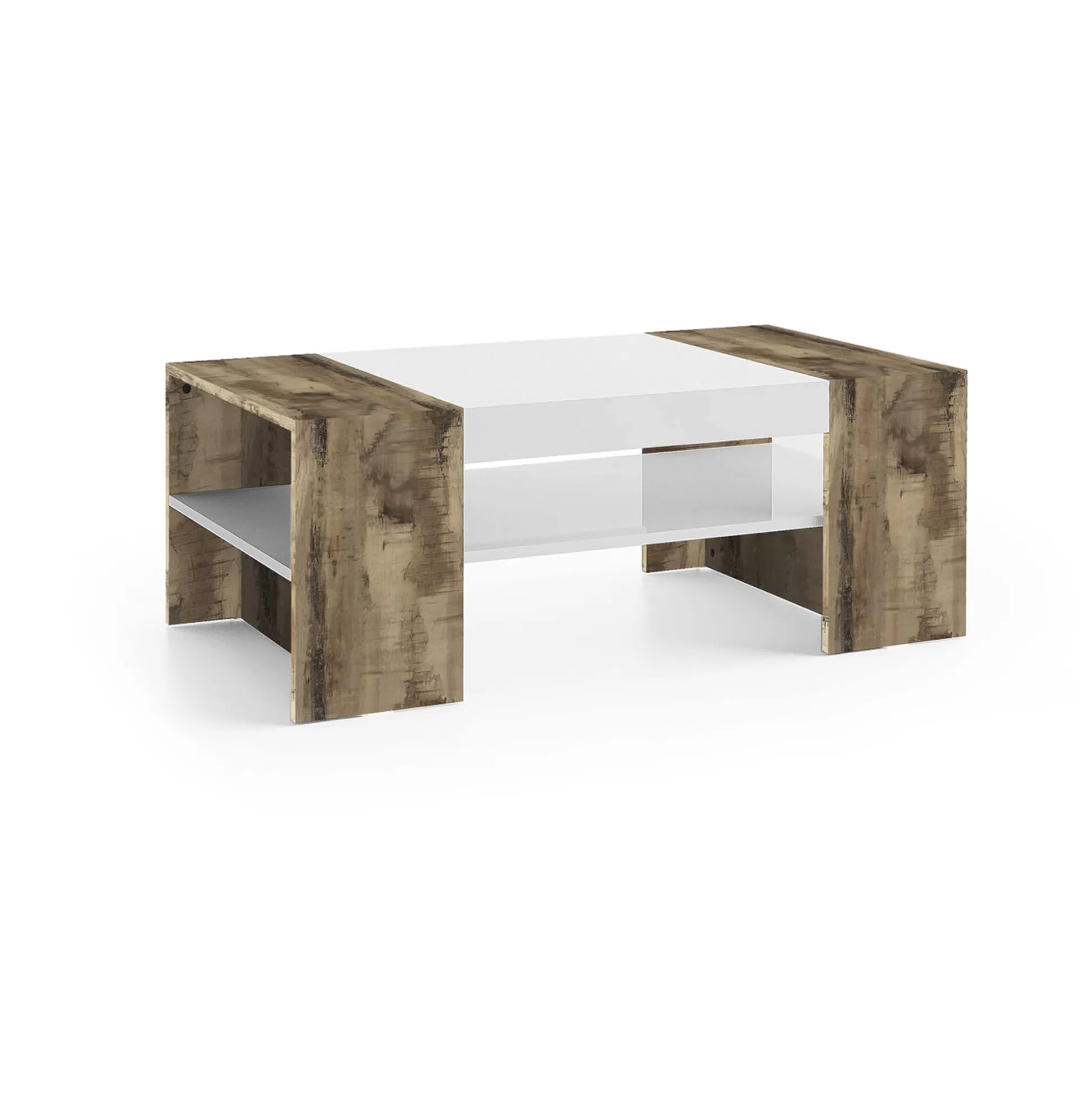 Dmora Tavolini Da Salotto<Tavolino da salotto Ashar, cm 110x60h40, Bianco lucido e Acero