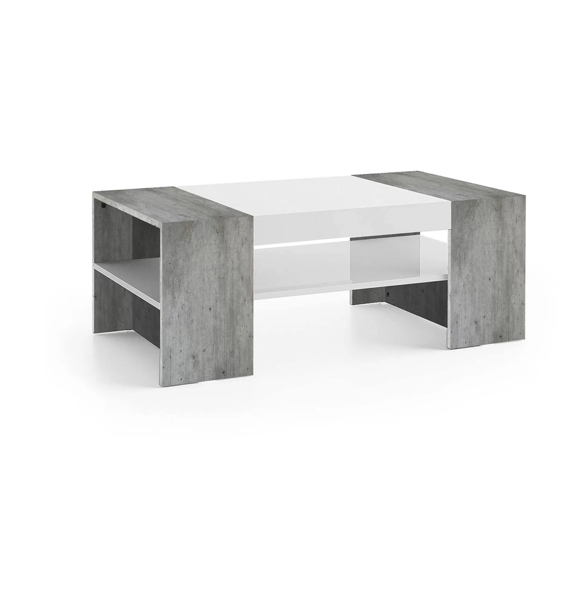 Dmora Tavolini Da Salotto<Tavolino da salotto Ashar, cm 110x60h40, Bianco lucido e Cemento