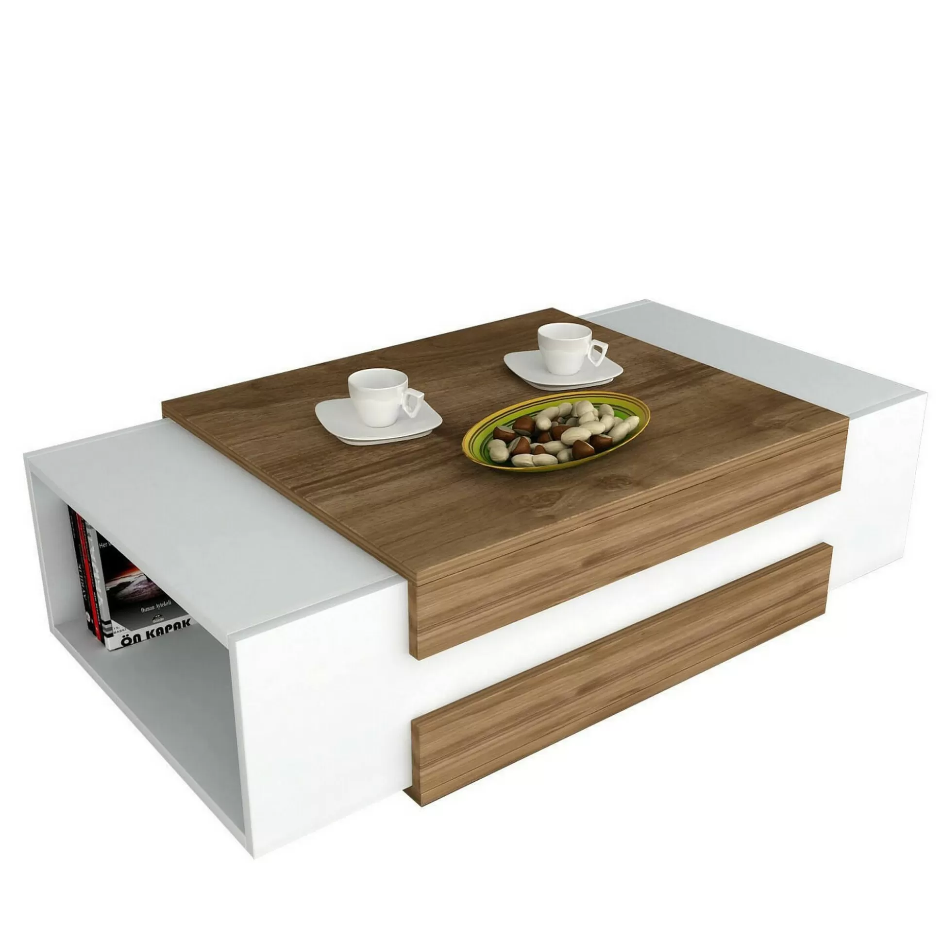 Dmora Tavolini Da Salotto<Tavolino da salotto Corineo, 110x57h31 cm, Bianco e Noce