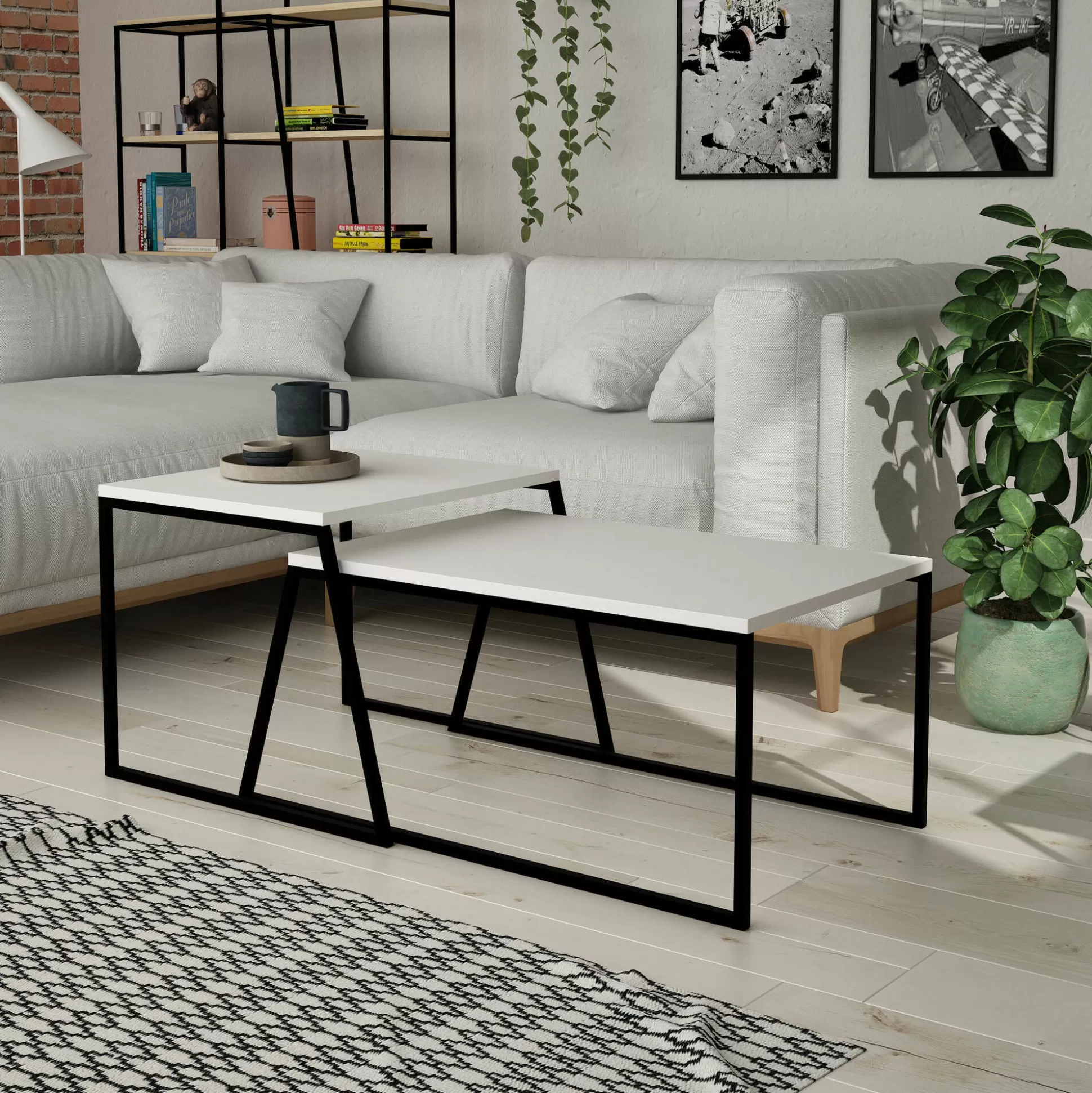 Dmora Tavolini Da Salotto<Tavolino da salotto Dbassin, 88x50 h38 cm, Bianco e Nero