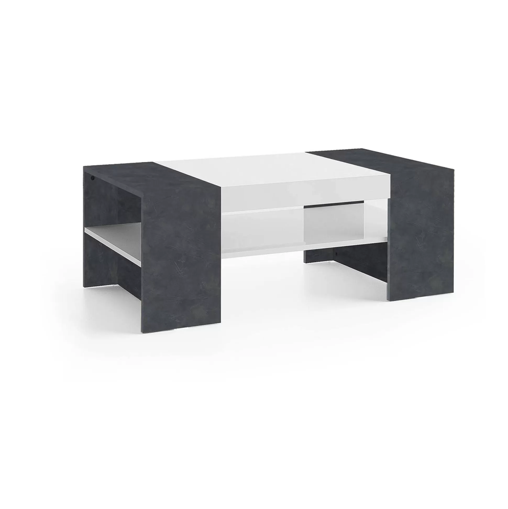 Dmora Tavolini Da Salotto<Tavolino da salotto Dfort, cm 110x60h40, Bianco lucido e Ardesia