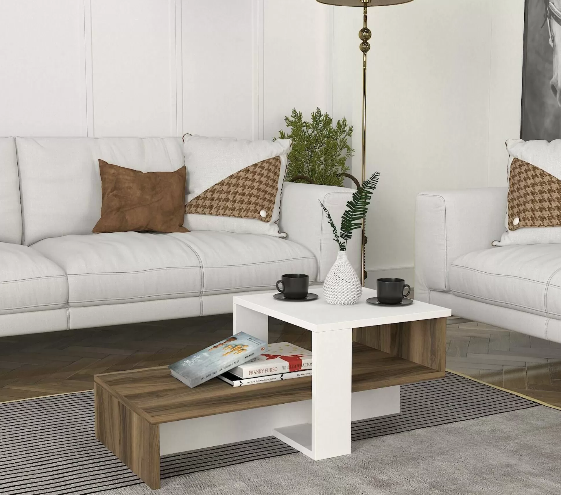 Dmora Tavolini Da Salotto<Tavolino da salotto Dfrancescomarianav, 40x44 h33 cm, Bianco e Noce