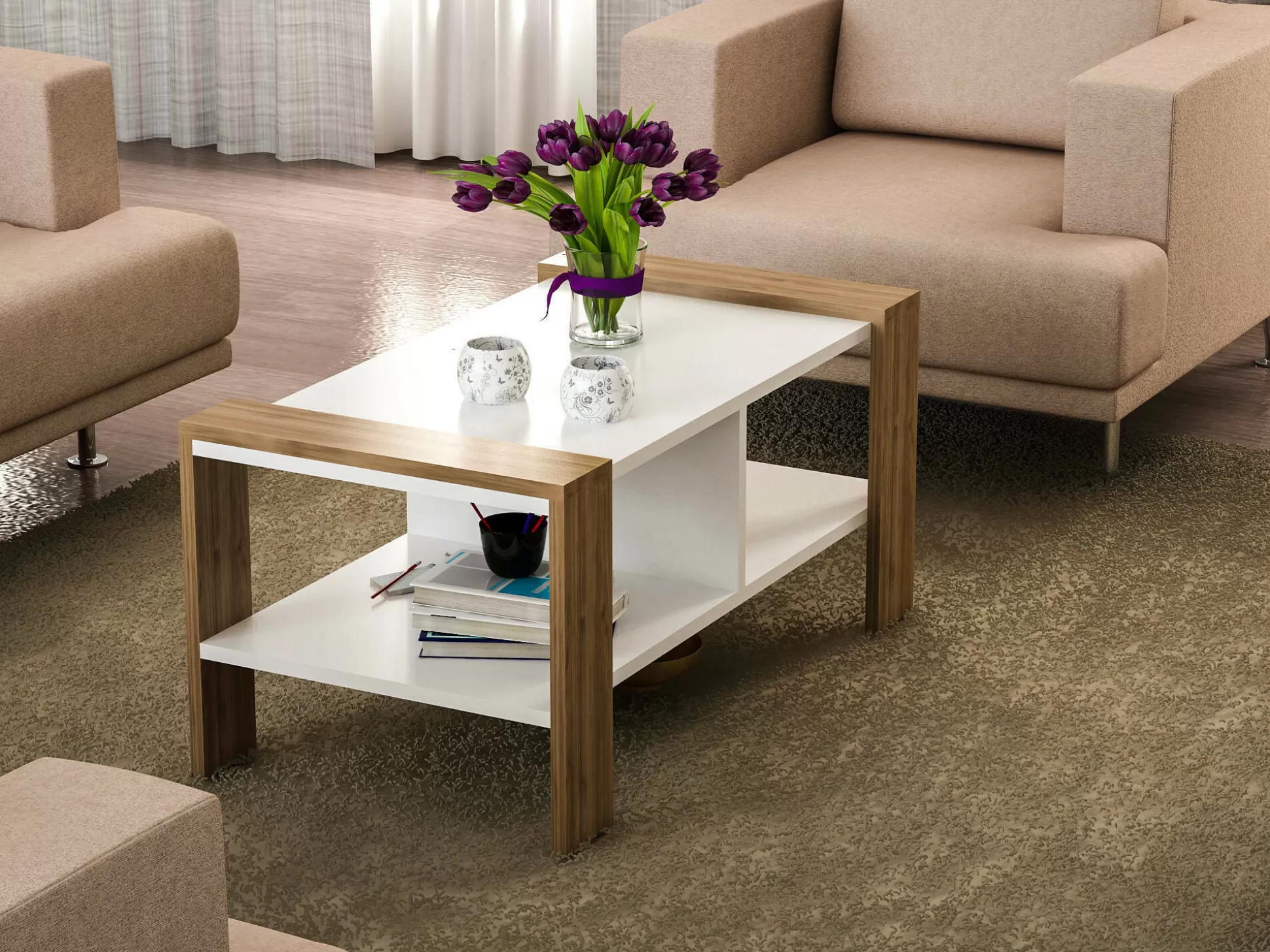 Dmora Tavolini Da Salotto<Tavolino da salotto Dkamensek-Pahi, 90x60 h42 cm, Bianco e Noce
