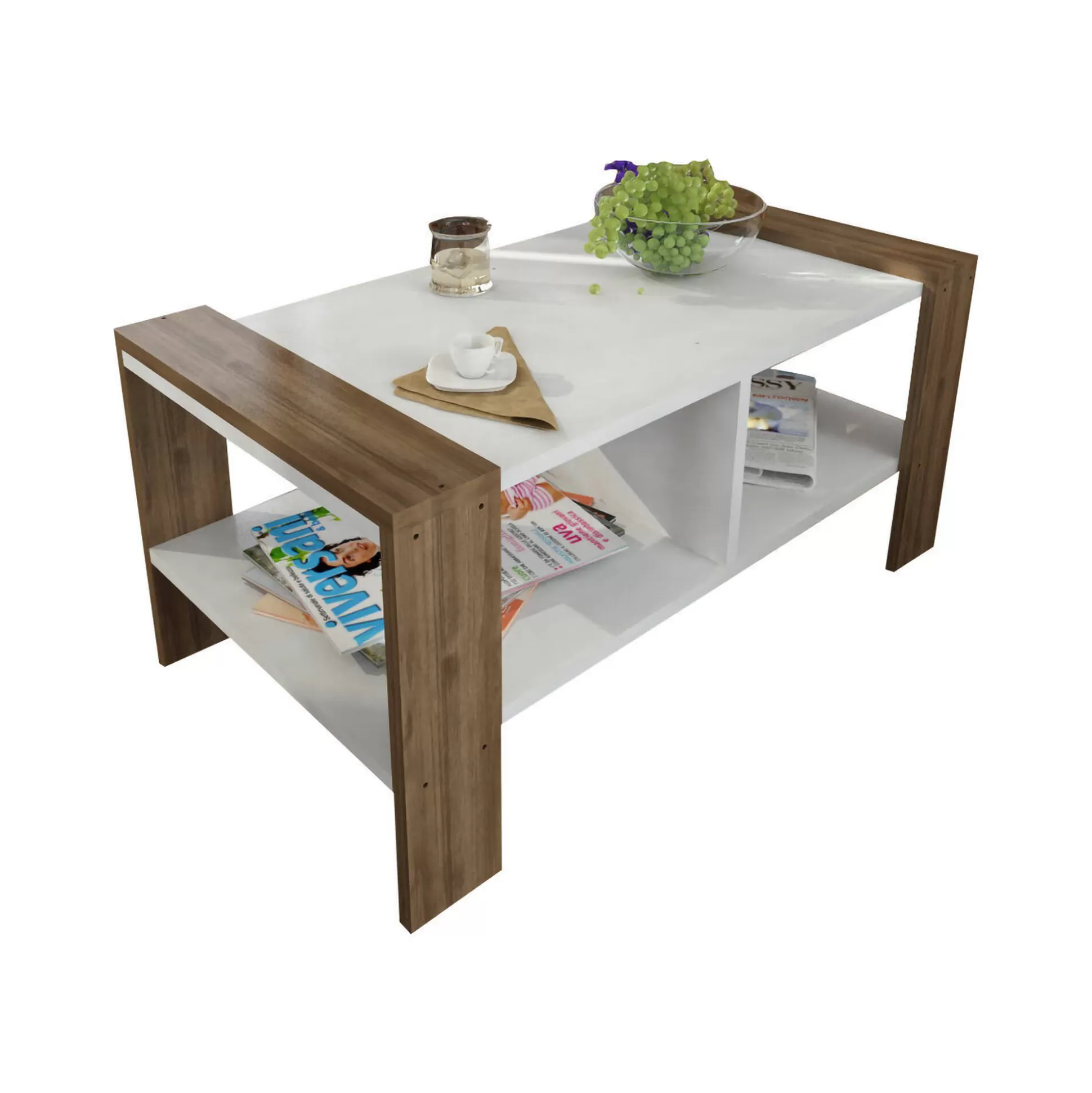 Dmora Tavolini Da Salotto<Tavolino da salotto Dkamensek-Pahi, 90x60 h42 cm, Bianco e Noce