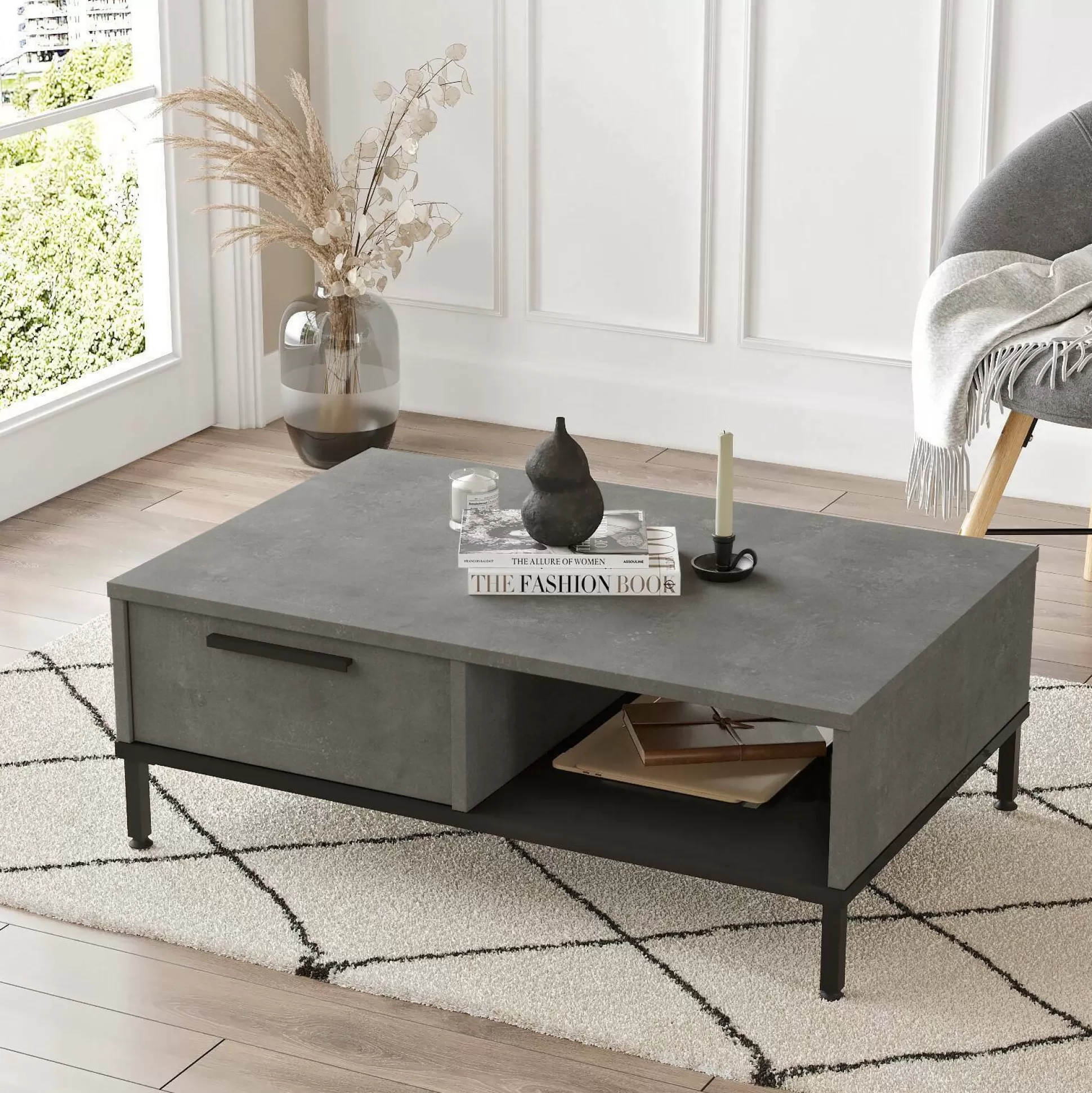 Dmora Tavolini Da Salotto<Tavolino da salotto Dmakoumbo, 90x60 h32 cm, Argento e Nero