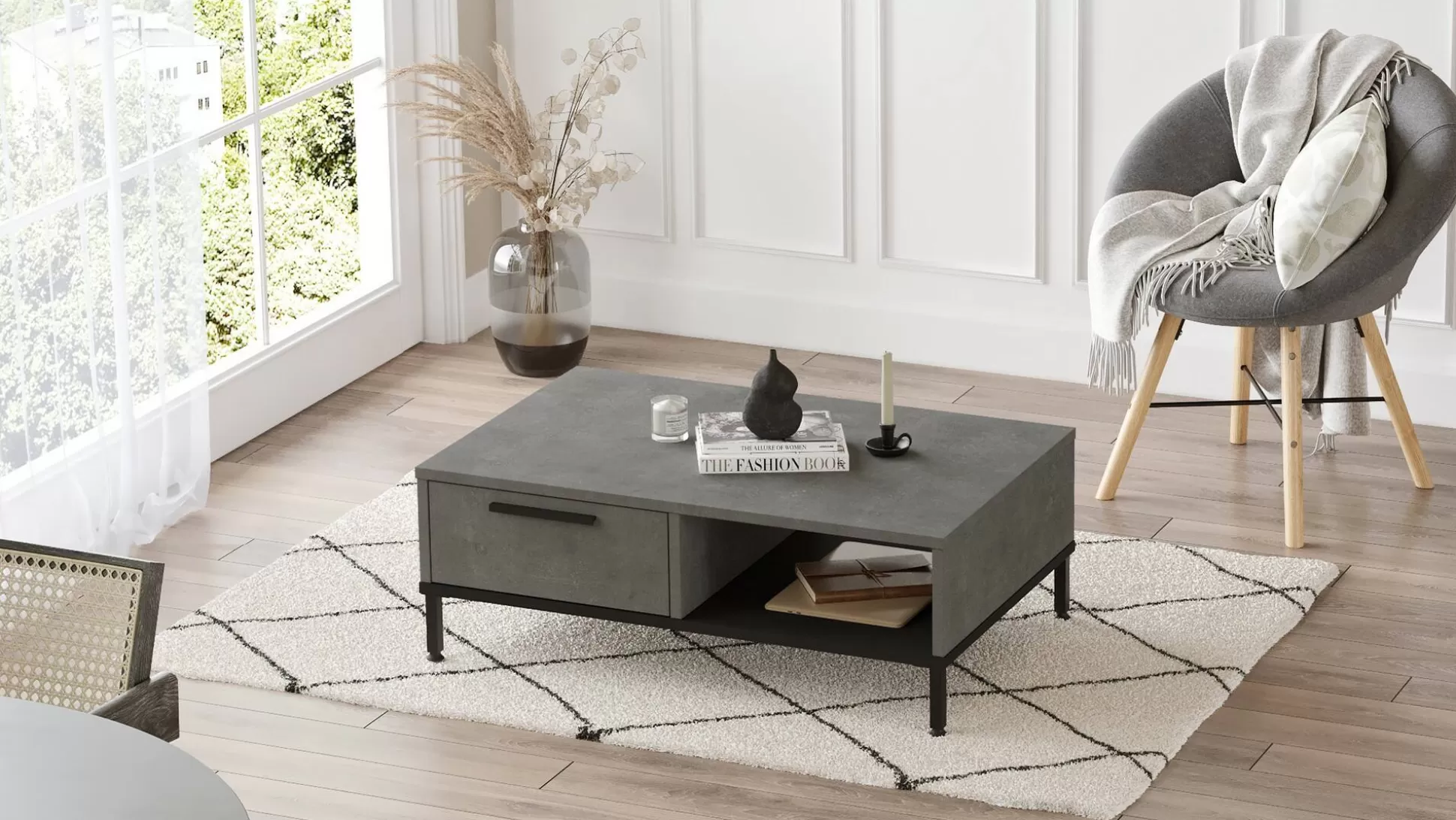 Dmora Tavolini Da Salotto<Tavolino da salotto Dmakoumbo, 90x60 h32 cm, Argento e Nero