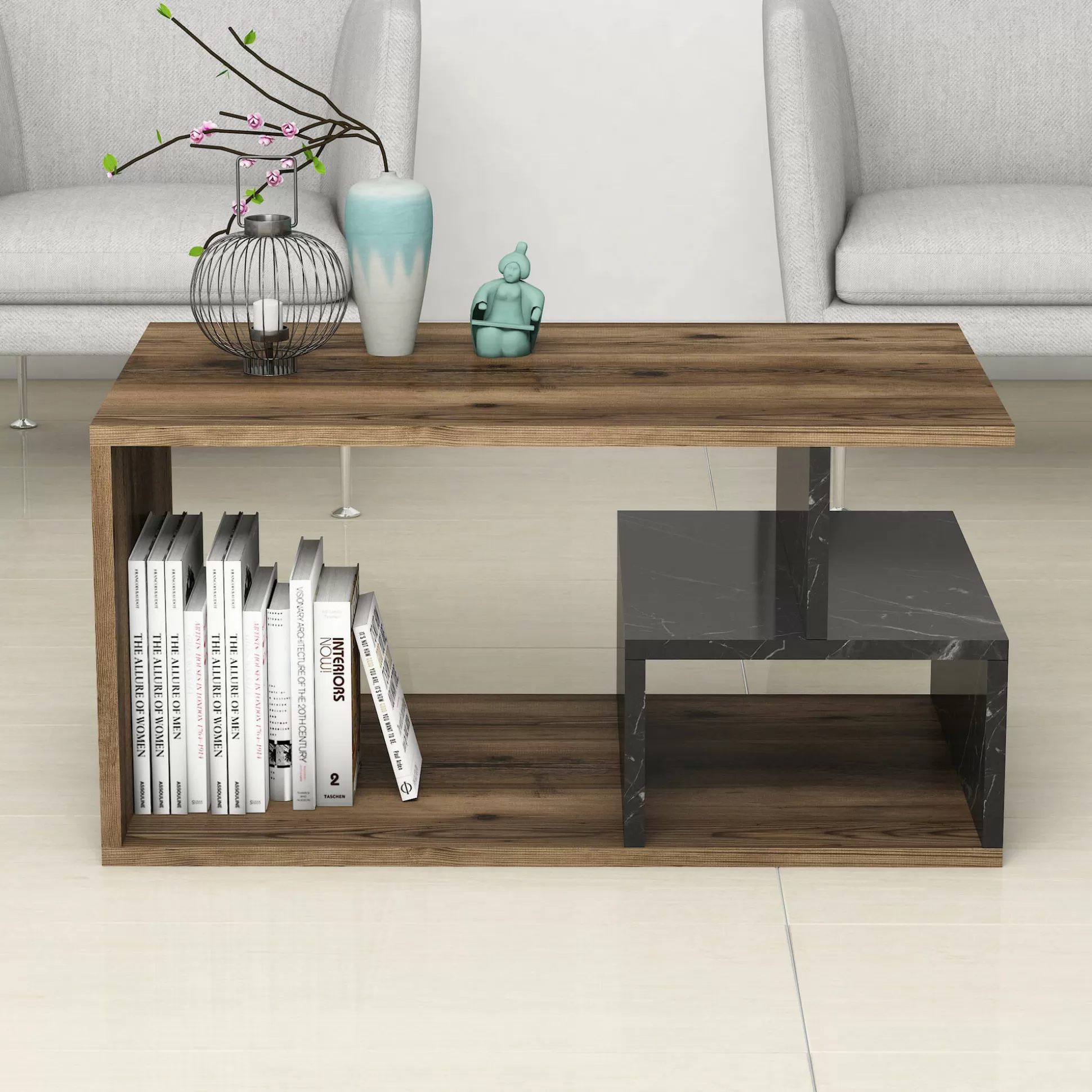 Dmora Tavolini Da Salotto<Tavolino da salotto Dmontefusc, 90x42 h54 cm, Marrone e Grigio