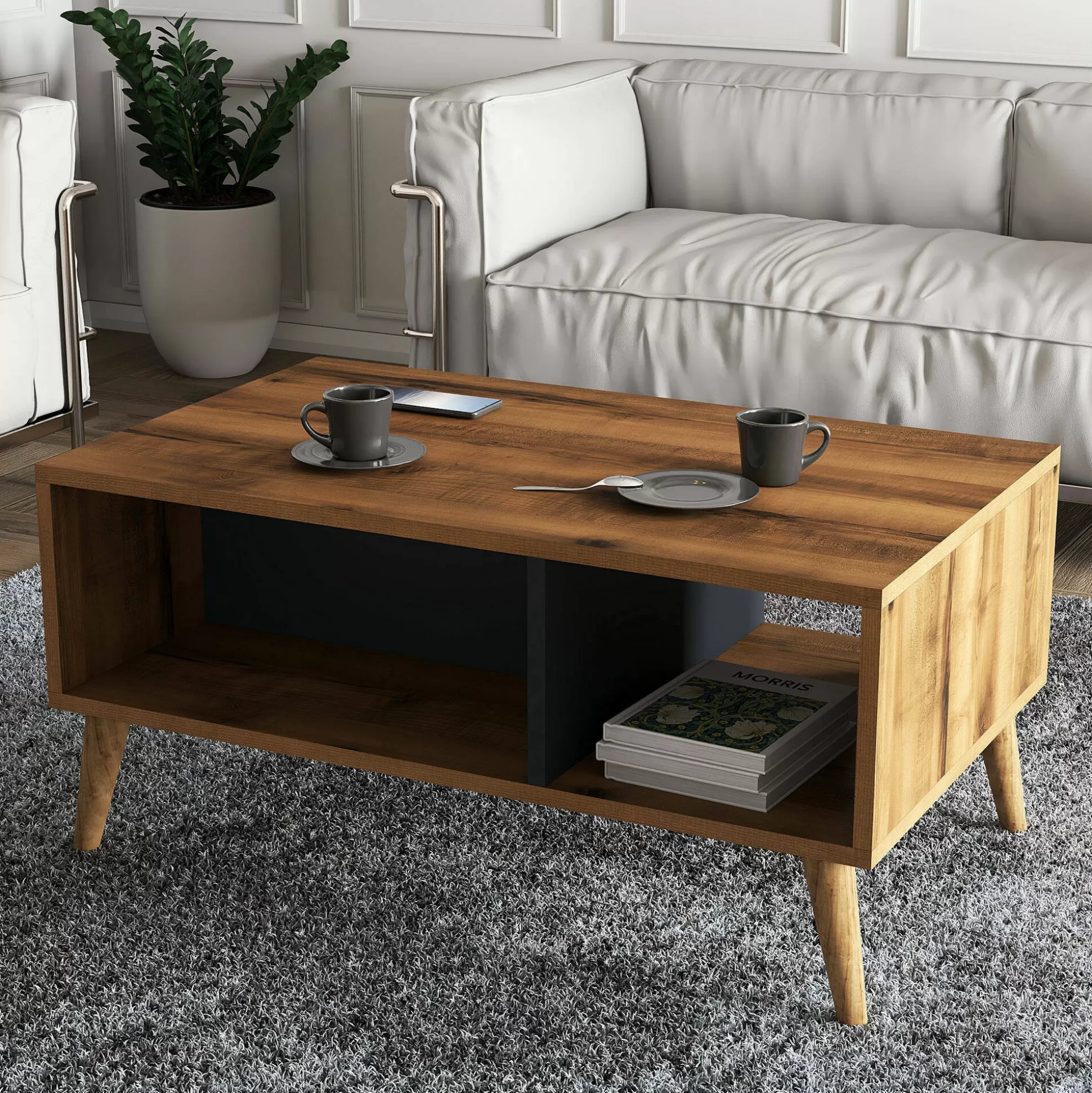 Dmora Tavolini Da Salotto<Tavolino da salotto Dnapolitan, 90x42 h54 cm, Noce e Antracite
