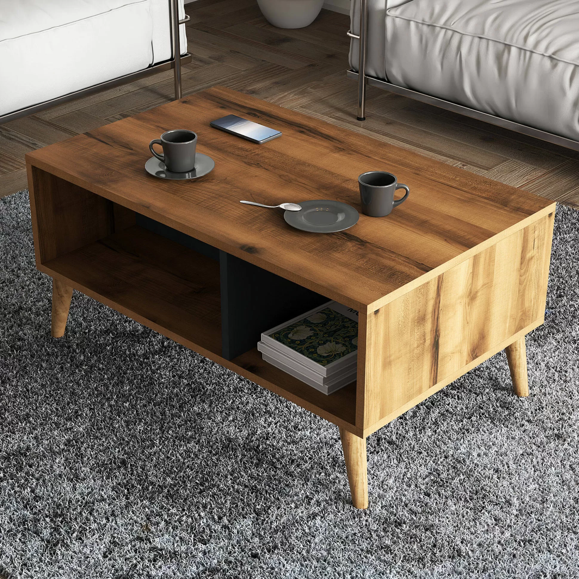 Dmora Tavolini Da Salotto<Tavolino da salotto Dnapolitan, 90x42 h54 cm, Noce e Antracite