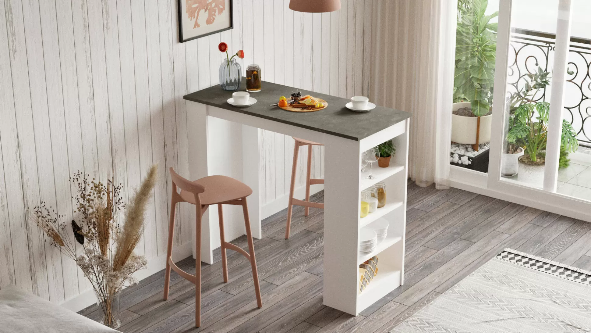 Dmora Tavolini Da Salotto<Tavolino da salotto Dportanov, 120x52 h102 cm, Bianco e Grigio