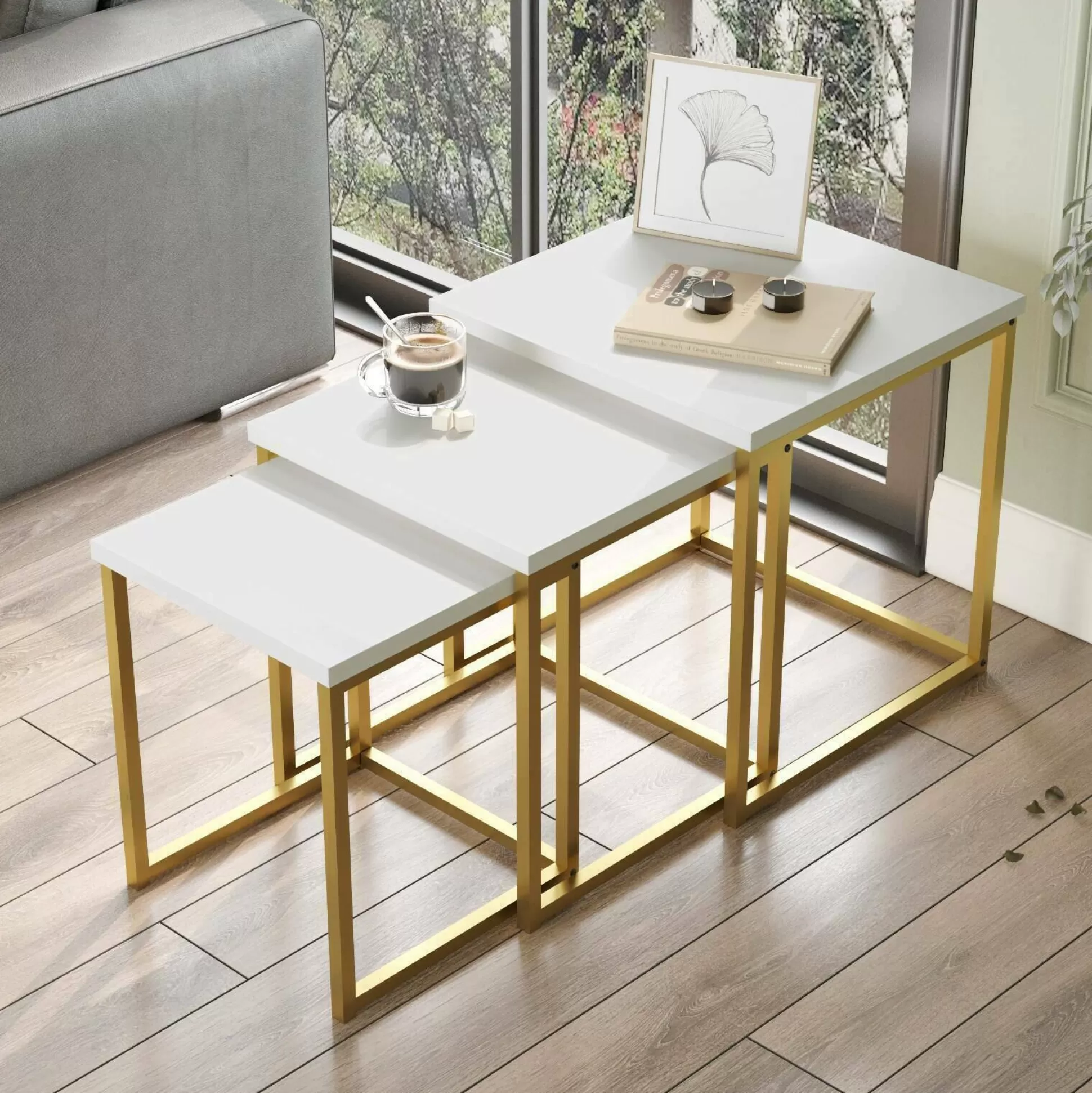 Dmora Tavolini Da Salotto<Tavolino da salotto Dprevital, 40x40 h42 cm, Bianco e Oro