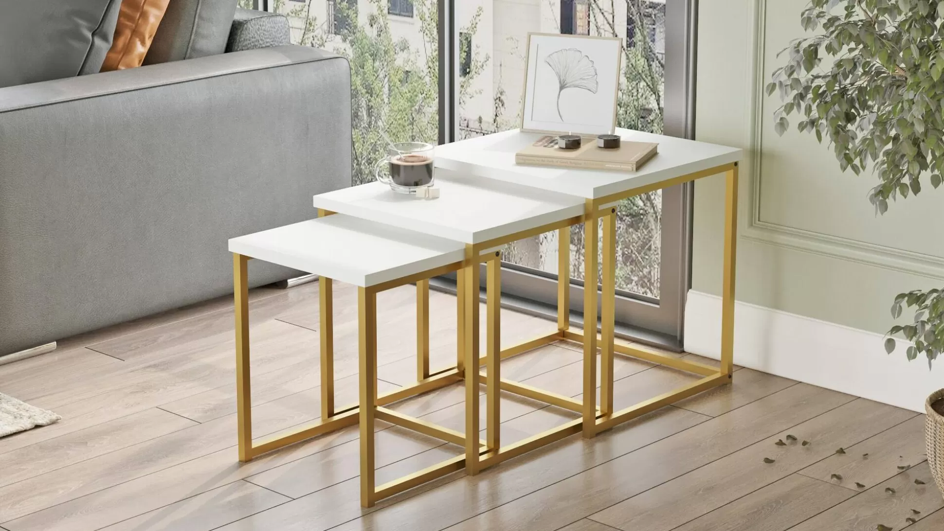 Dmora Tavolini Da Salotto<Tavolino da salotto Dprevital, 40x40 h42 cm, Bianco e Oro