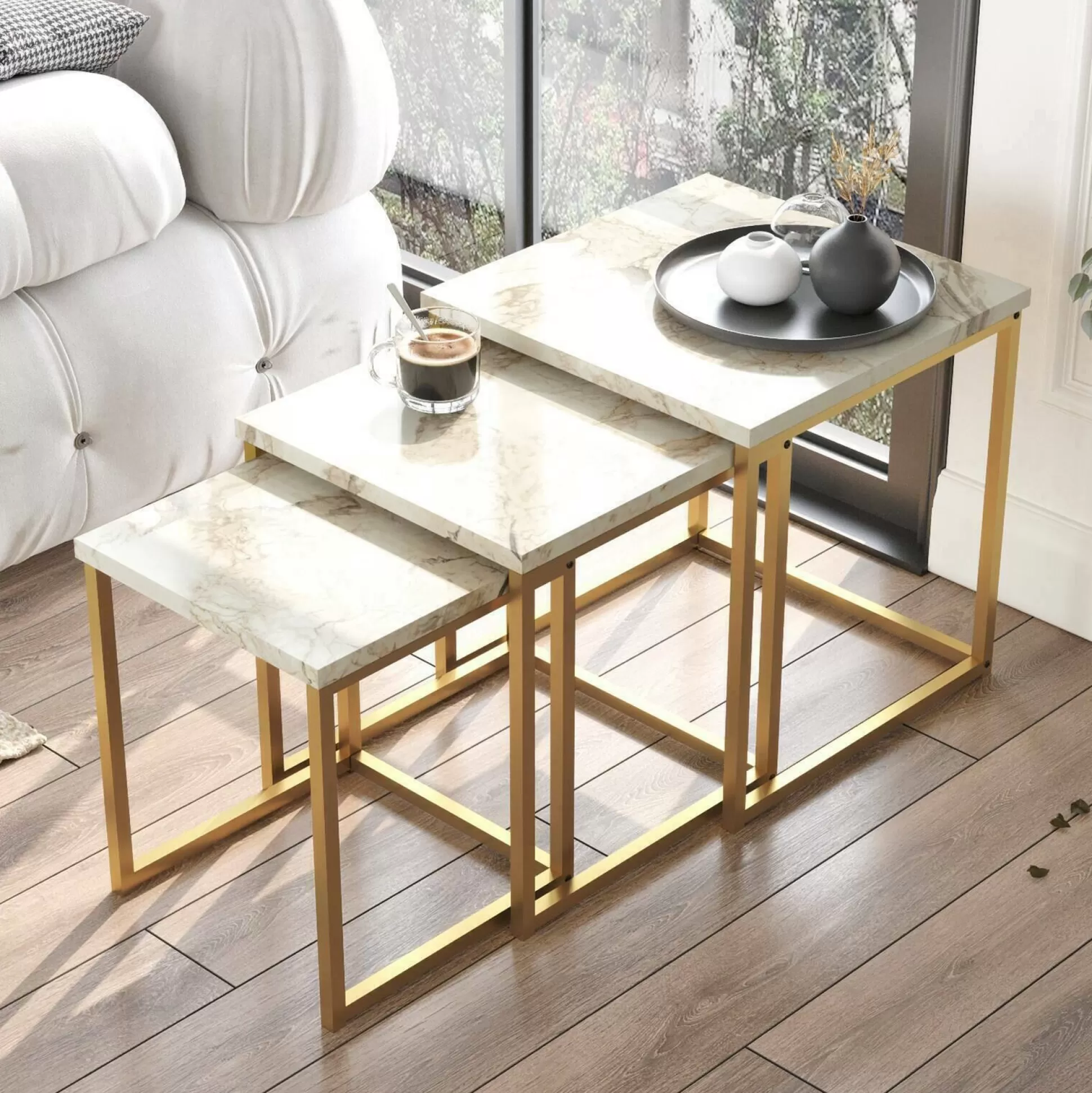 Dmora Tavolini Da Salotto<Tavolino da salotto Dprevital, 40x40 h42 cm, Grigio e Oro