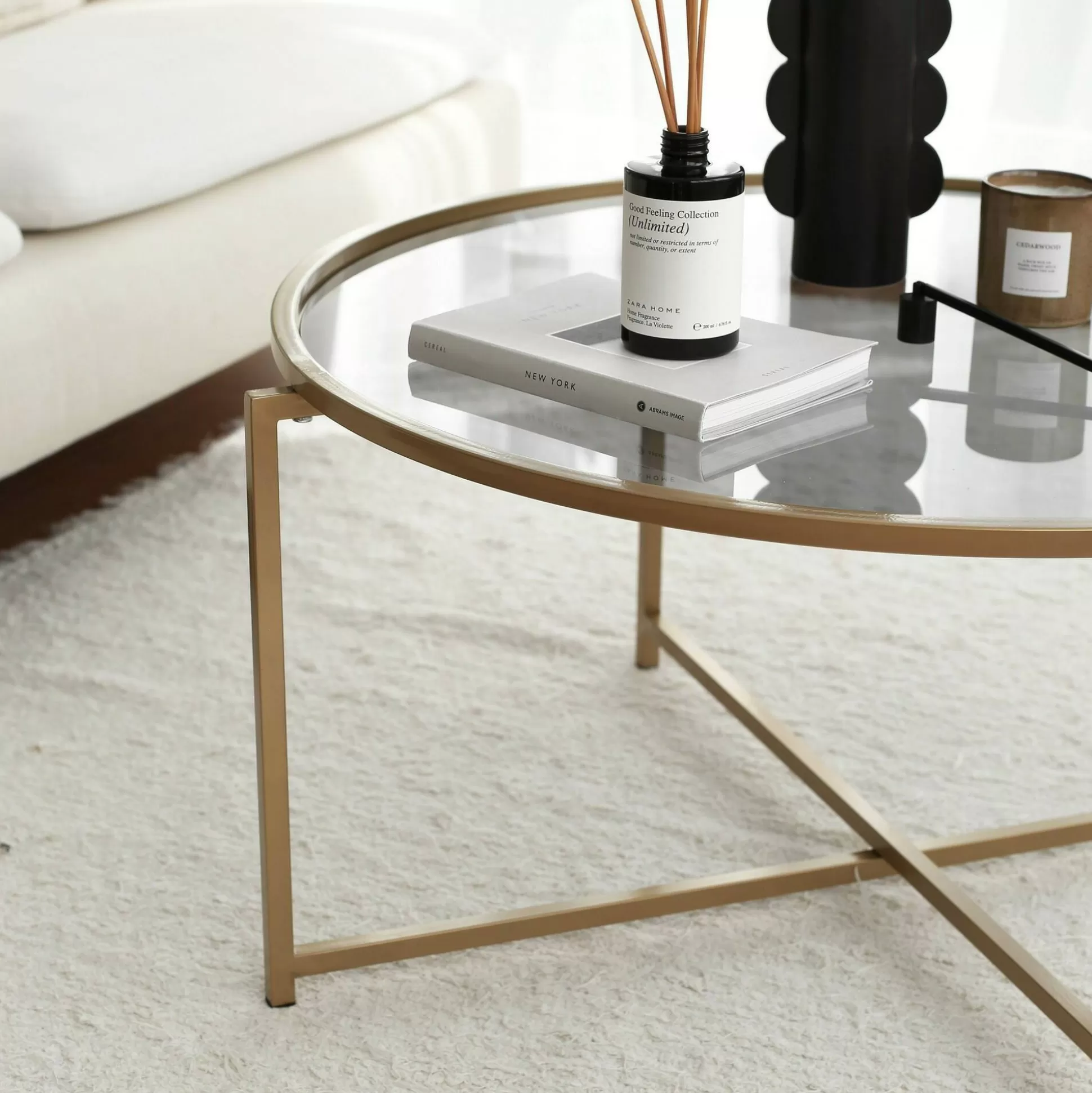 Dmora Tavolini Da Salotto<Tavolino da salotto Ecaterina, 83x83h40 cm, Oro e Tortora