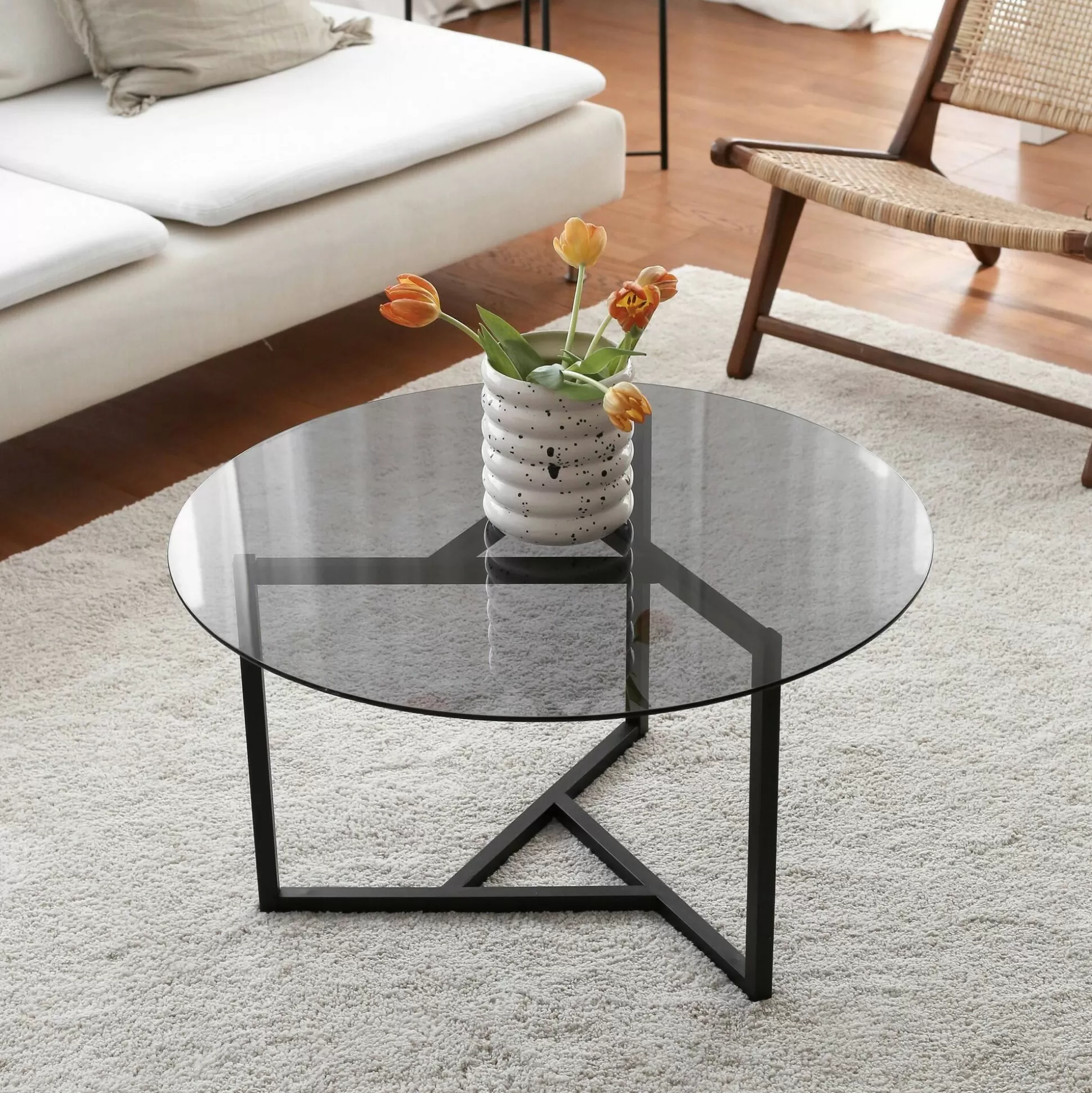Dmora Tavolini Da Salotto<Tavolino da salotto Esperia, 75x75h42 cm, Tortora e Nero