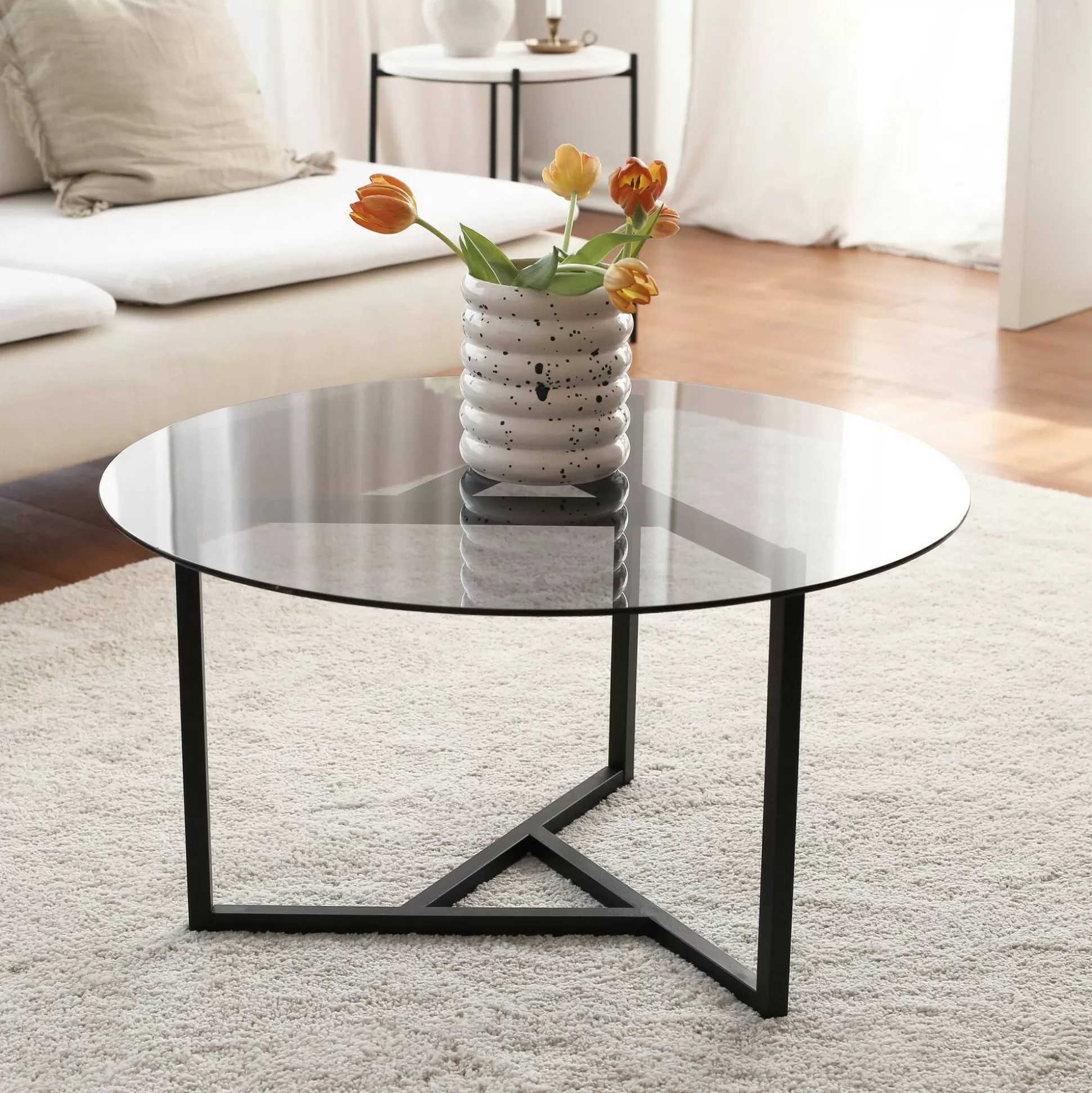 Dmora Tavolini Da Salotto<Tavolino da salotto Esperia, 75x75h42 cm, Tortora e Nero