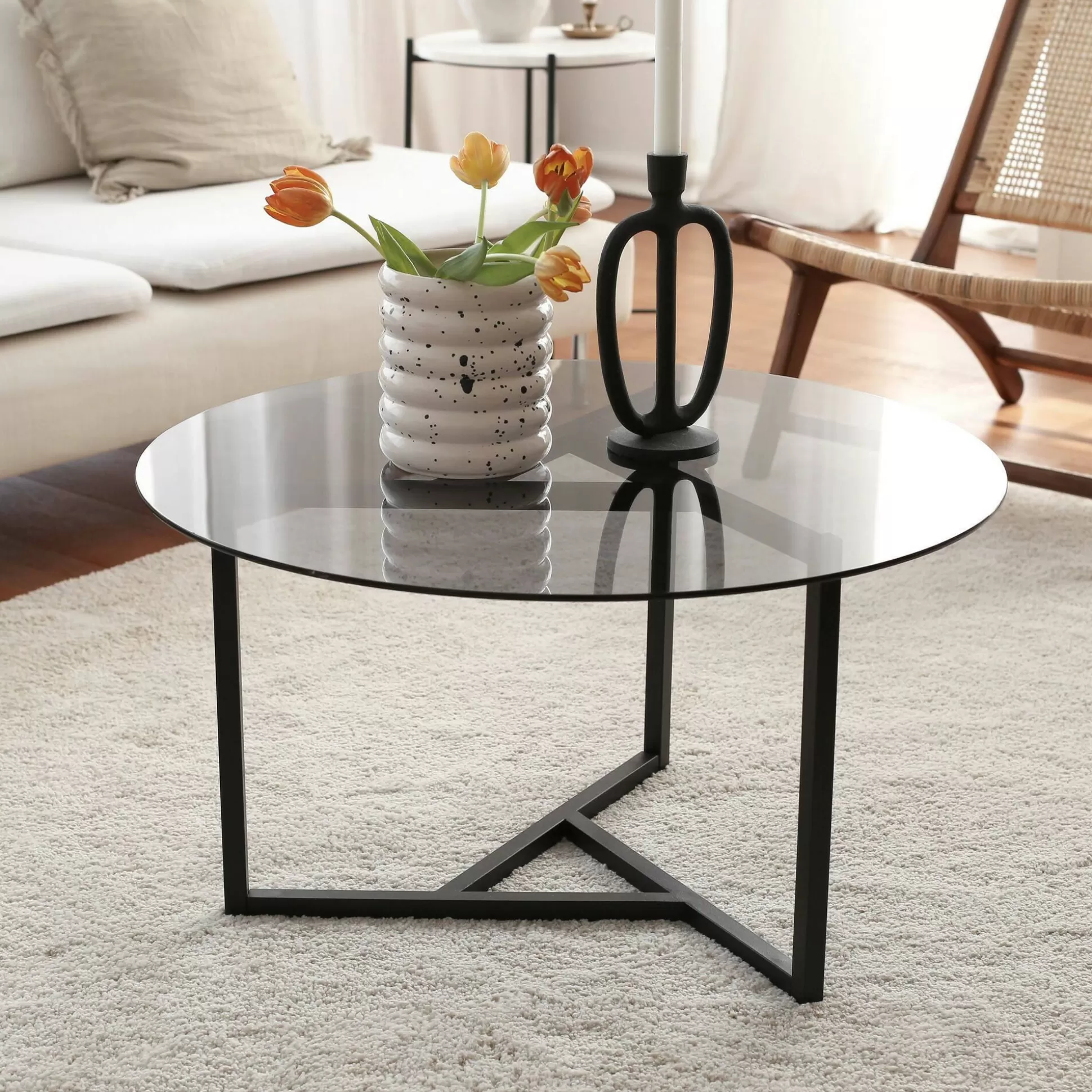 Dmora Tavolini Da Salotto<Tavolino da salotto Esperia, 75x75h42 cm, Tortora e Nero