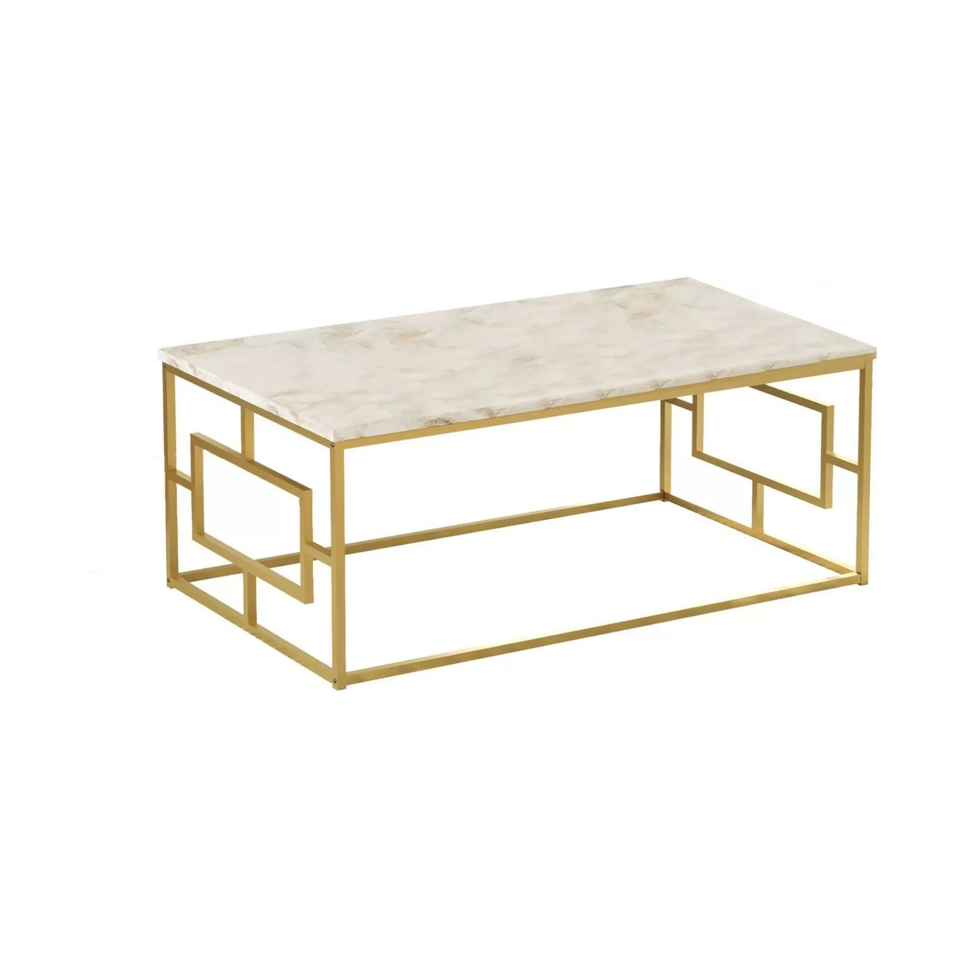 Dmora Tavolini Da Salotto<Tavolino da salotto Franca, 100x60h40 cm, Bianco Marmo e Oro