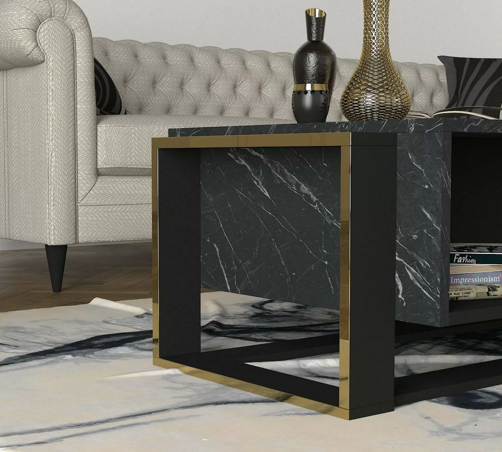 Dmora Tavolini Da Salotto<Tavolino da salotto Gigliola, 106x60h40 cm, Nero e Oro
