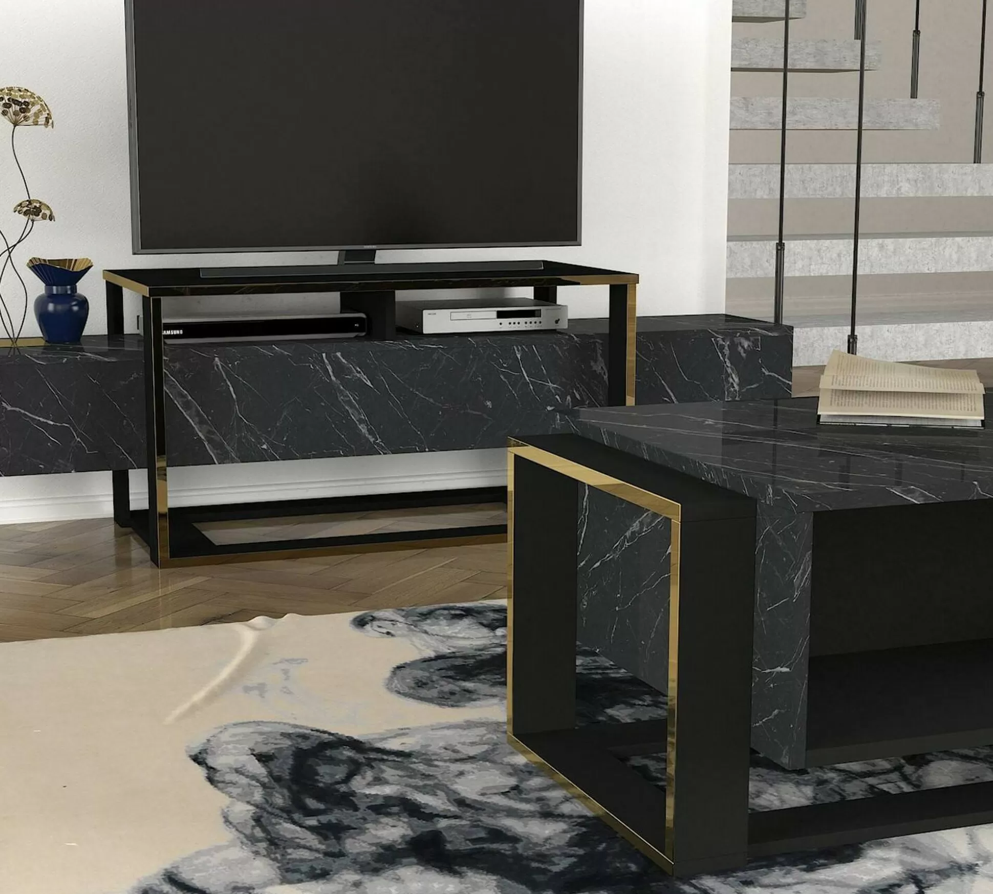 Dmora Tavolini Da Salotto<Tavolino da salotto Gigliola, 106x60h40 cm, Nero e Oro