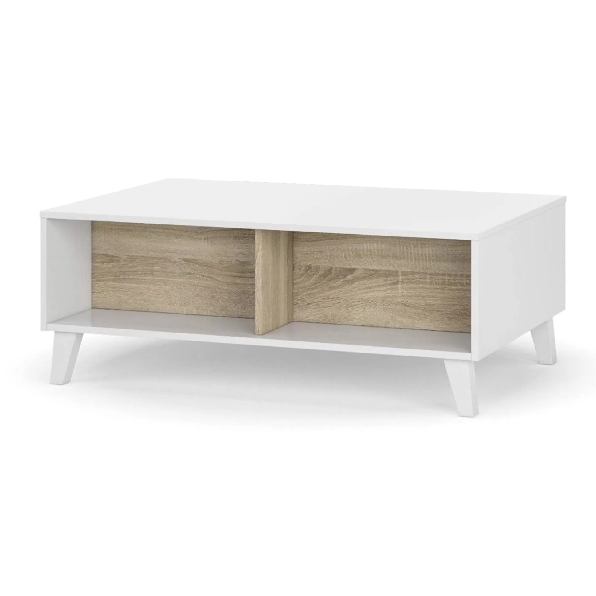 Dmora Tavolini Da Salotto<Tavolino da salotto Parche, 100x68h38 cm, Bianco lucido e Rovere
