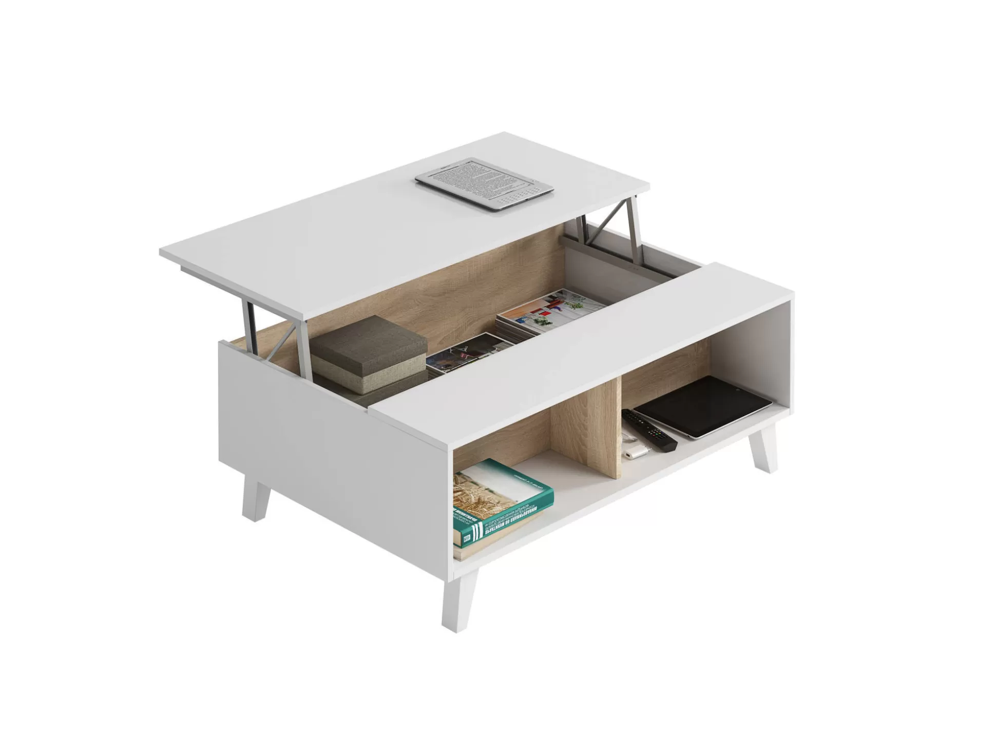 Dmora Tavolini Da Salotto<Tavolino da salotto Parche, 100x68h38 cm, Bianco lucido e Rovere