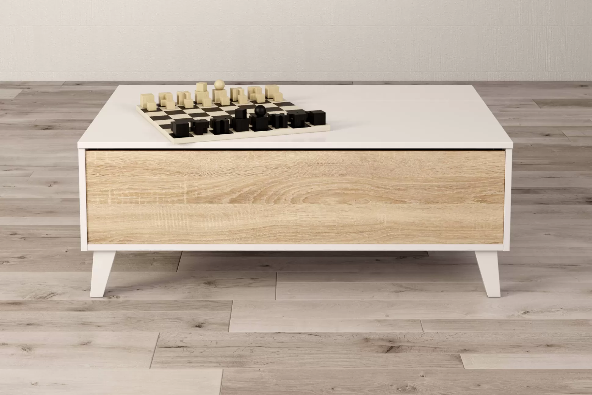 Dmora Tavolini Da Salotto<Tavolino da salotto Parche, 100x68h38 cm, Bianco lucido e Rovere