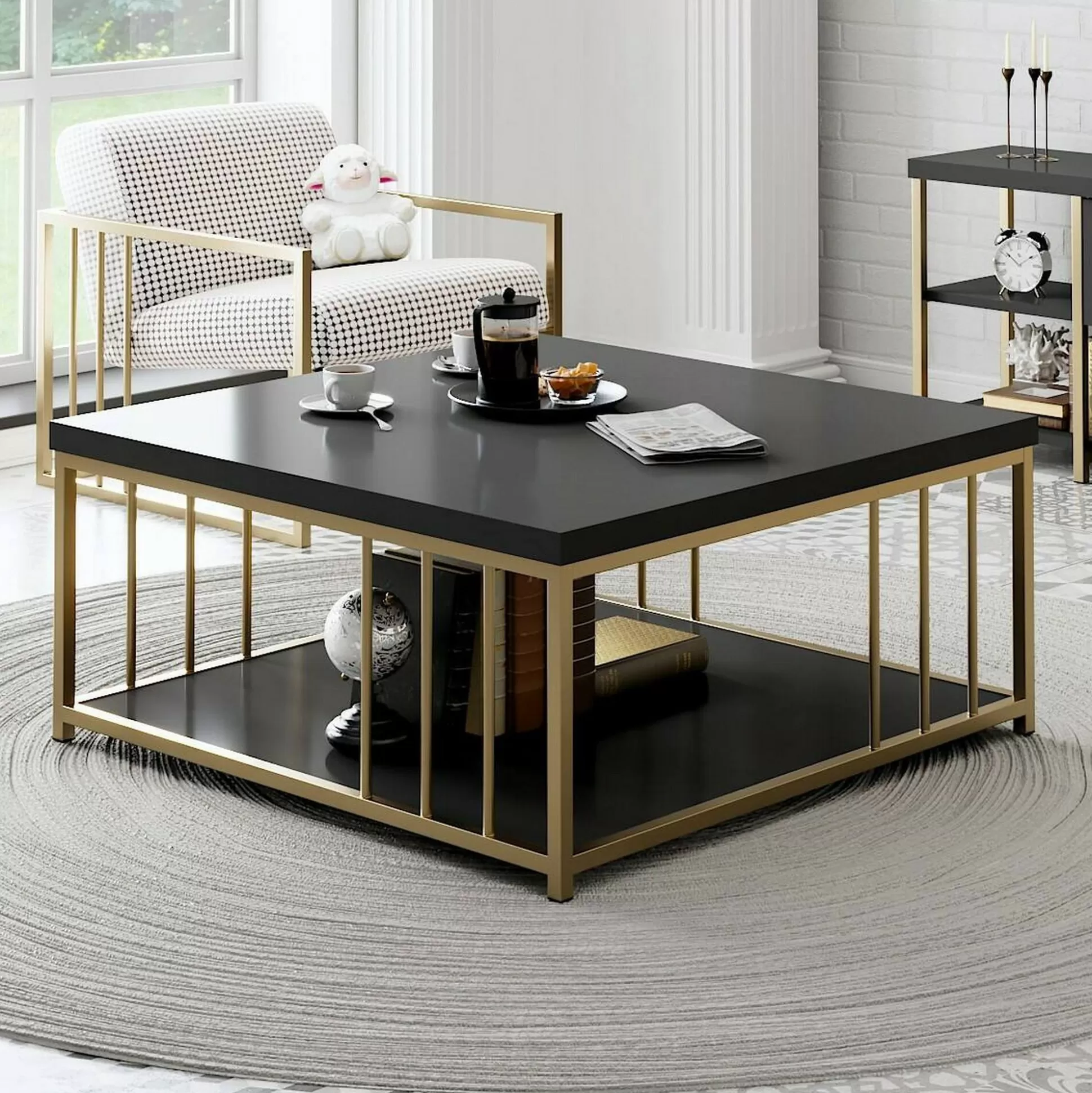 Dmora Tavolini Da Salotto<Tavolino da salotto Raiden, 90x90h40 cm, Antracite e Oro