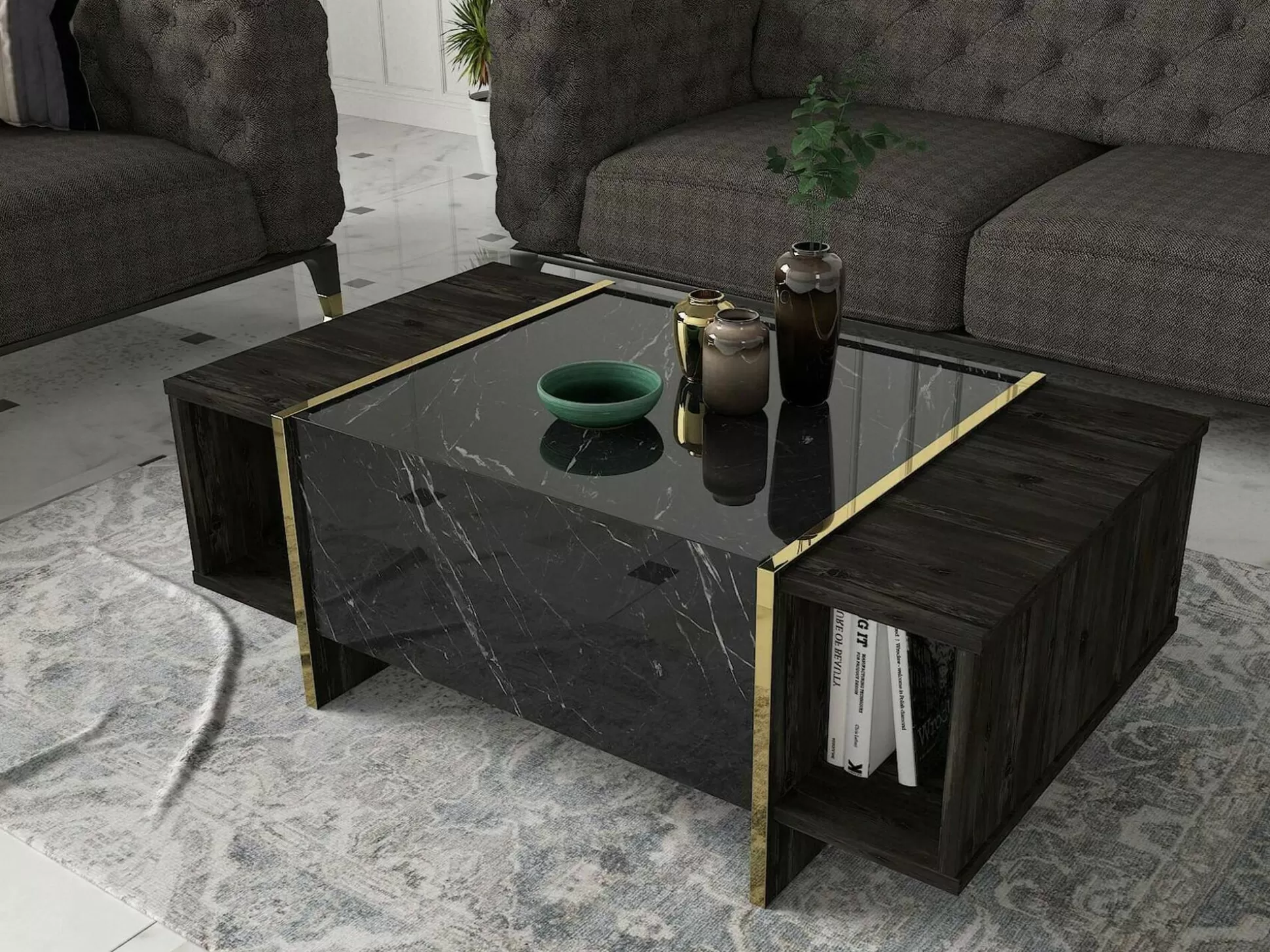 Dmora Tavolini Da Salotto<Tavolino da salotto Salvador, 104x60h37 cm, Nero e Oro