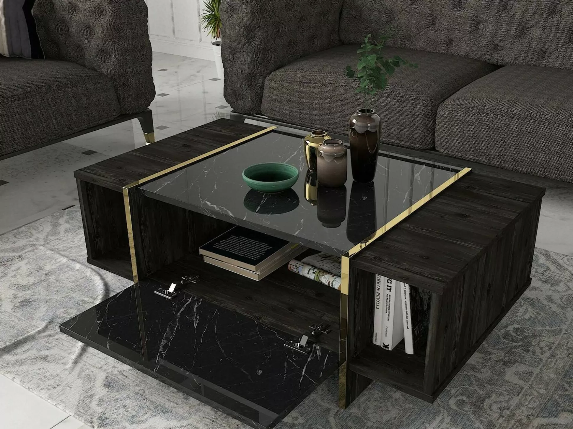 Dmora Tavolini Da Salotto<Tavolino da salotto Salvador, 104x60h37 cm, Nero e Oro