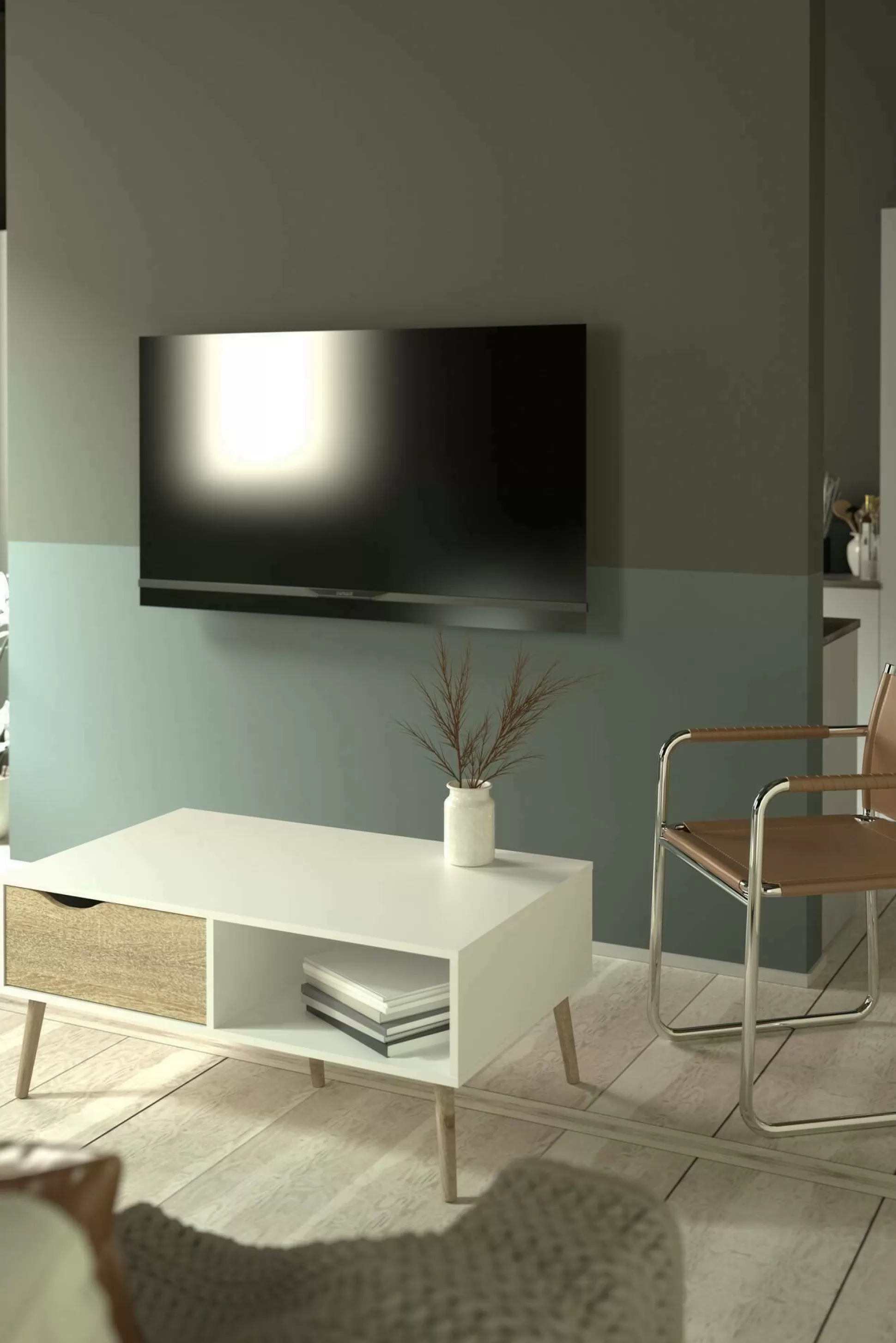 Dmora Tavolini Da Salotto<Tavolino da salotto Sfene, 99x60 h43 cm, Bianco e Quercia