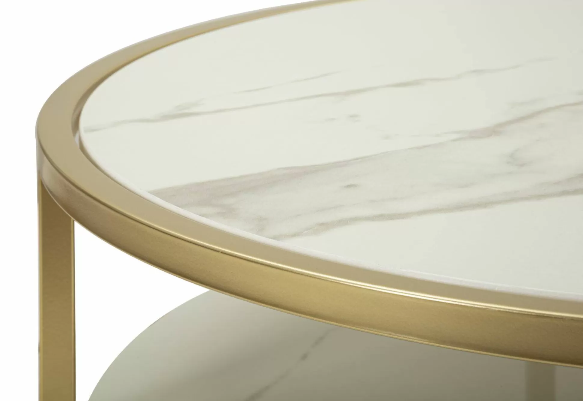 Dmora Tavolini Da Salotto<Tavolino da salotto Stabia, 75x75 h40 cm, Bianco e Oro