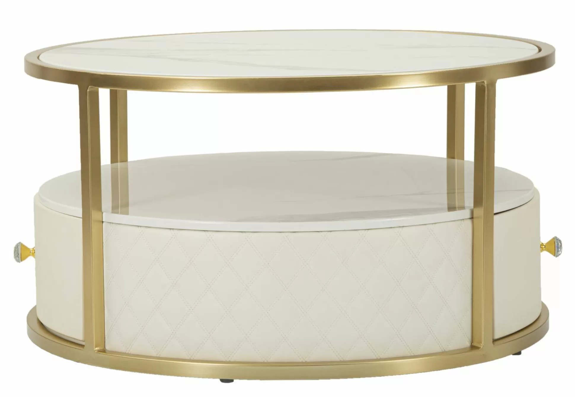 Dmora Tavolini Da Salotto<Tavolino da salotto Stabia, 75x75 h40 cm, Bianco e Oro