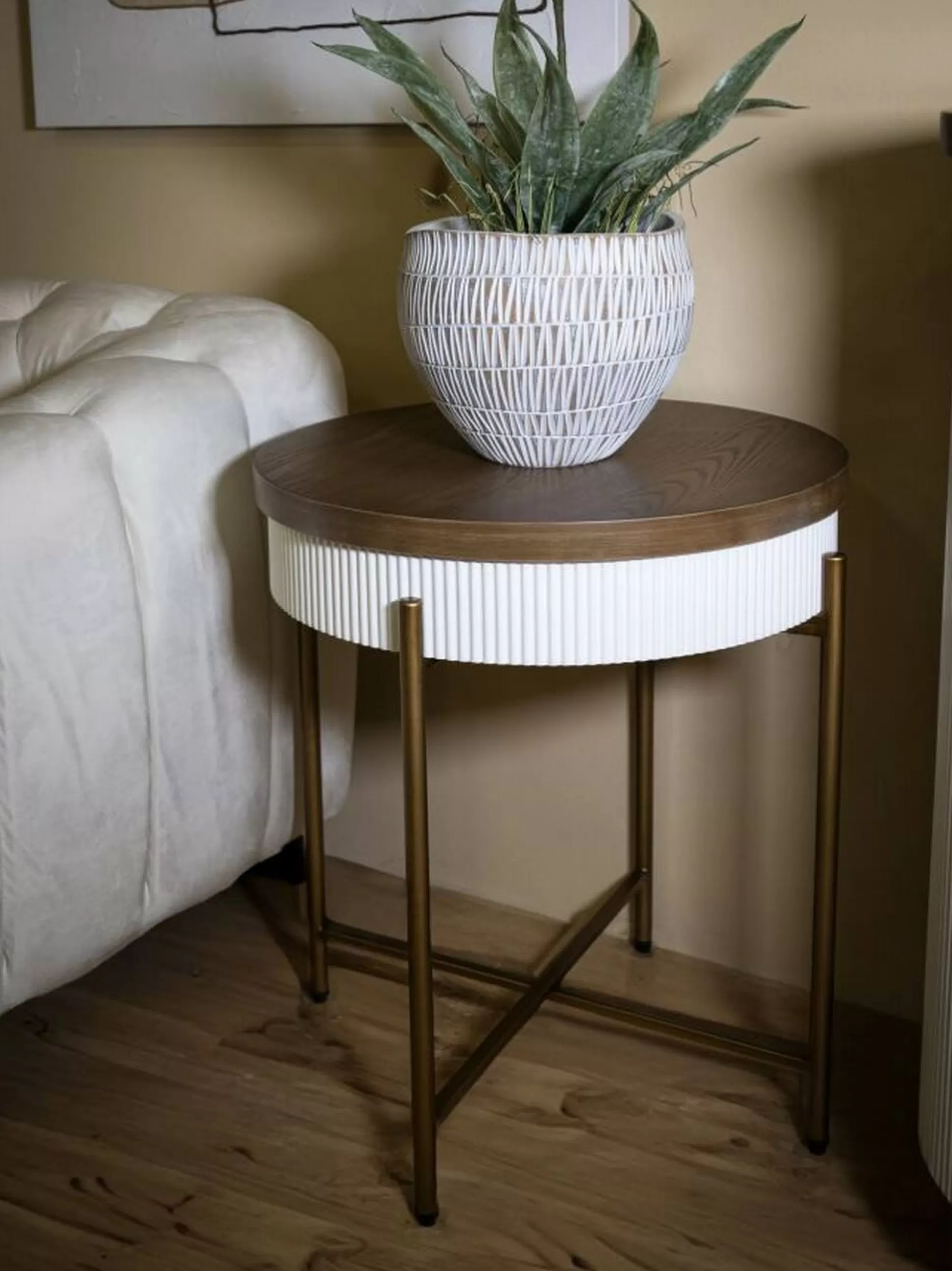 Dmora Tavolini Da Salotto<Tavolino da salotto Yakoi, Bianco e Marrone, 55x55 h61 cm