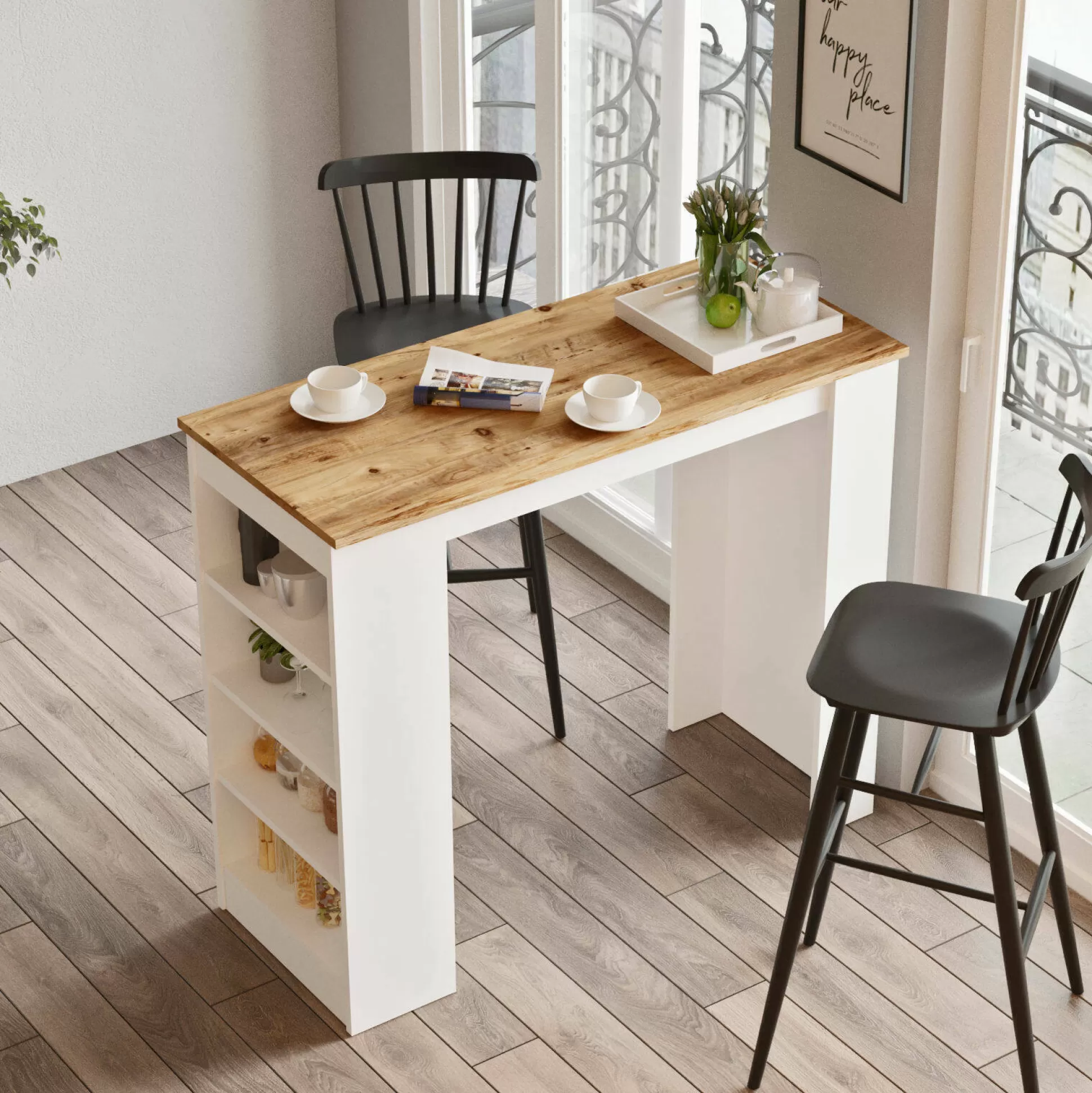 Dmora Tavoli Fissi<Tavolo fisso Dportanov, 120x52 h102 cm, Quercia e Bianco