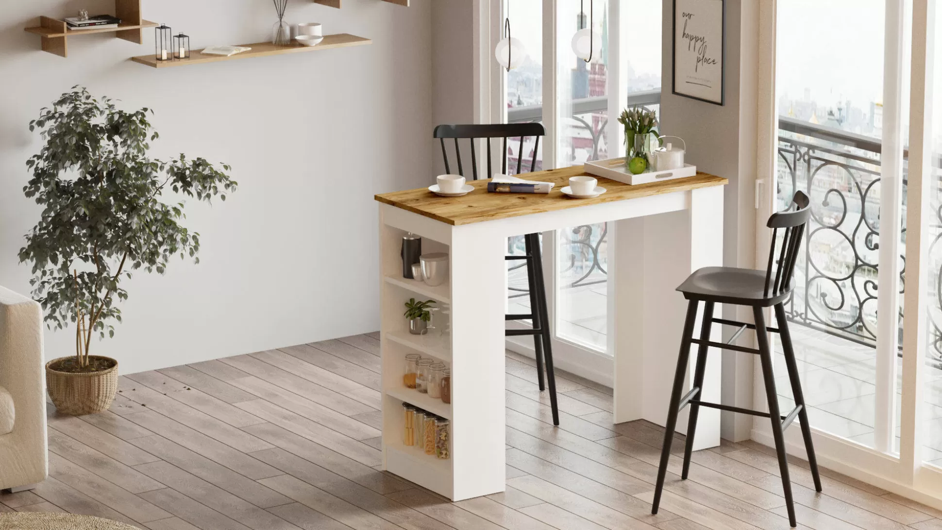 Dmora Tavoli Fissi<Tavolo fisso Dportanov, 120x52 h102 cm, Quercia e Bianco