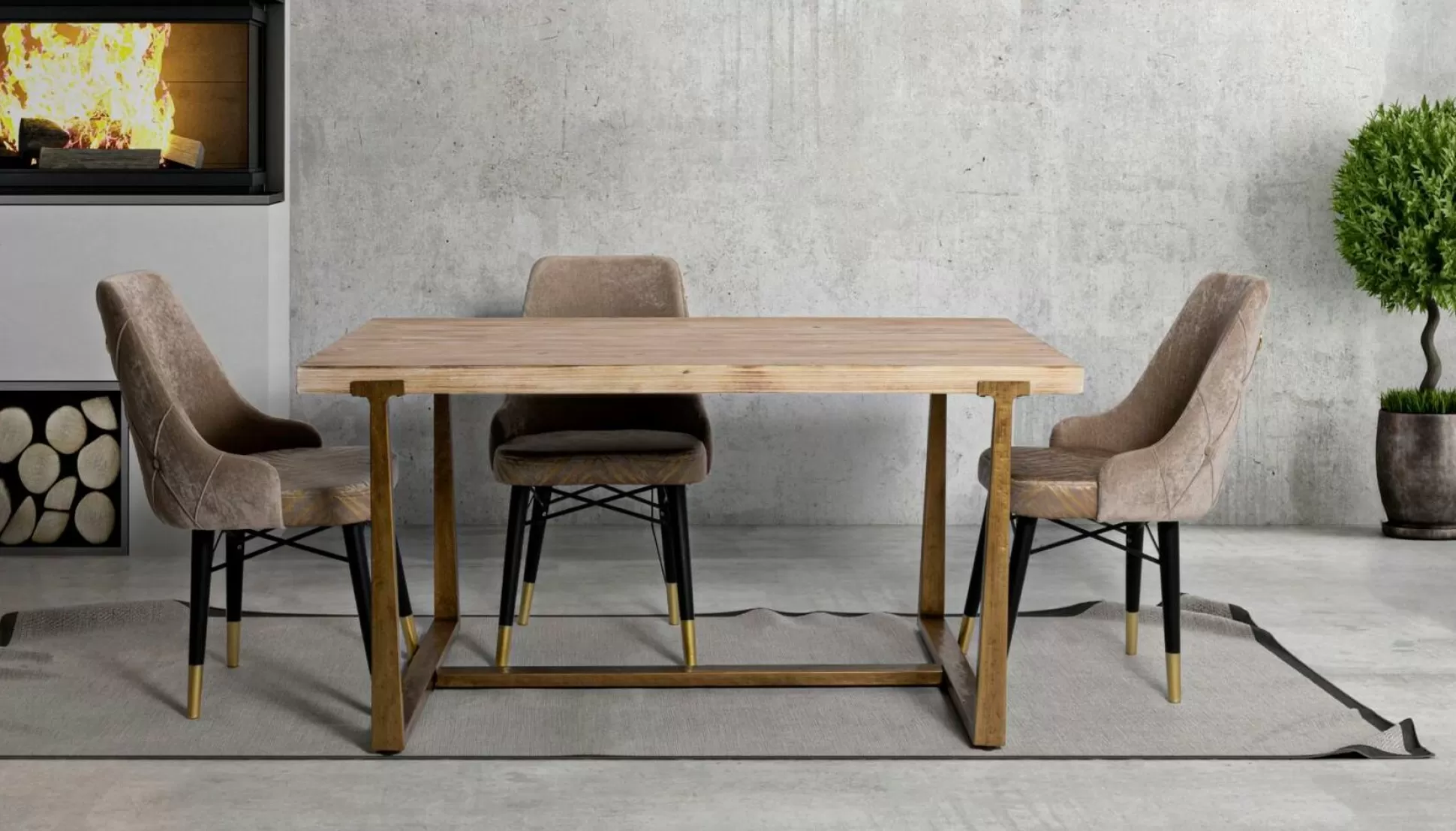 Dmora Tavoli Fissi<Tavolo fisso Kazimir, Oro e Marrone, 150x90 h78 cm